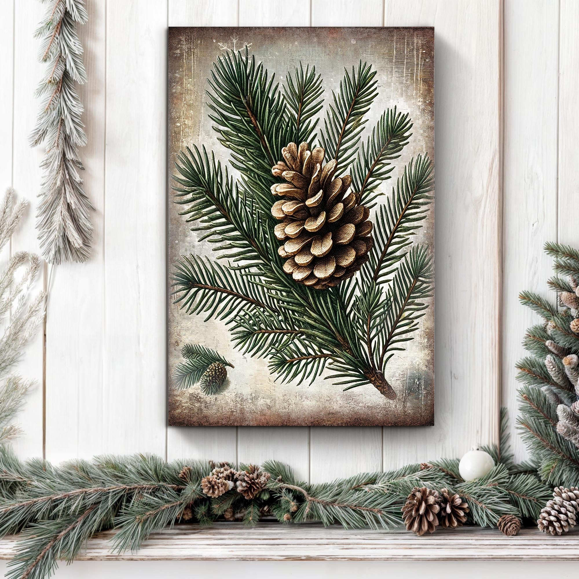 Vintage Winter Pine Cone Christmas Wall Art - Image 2