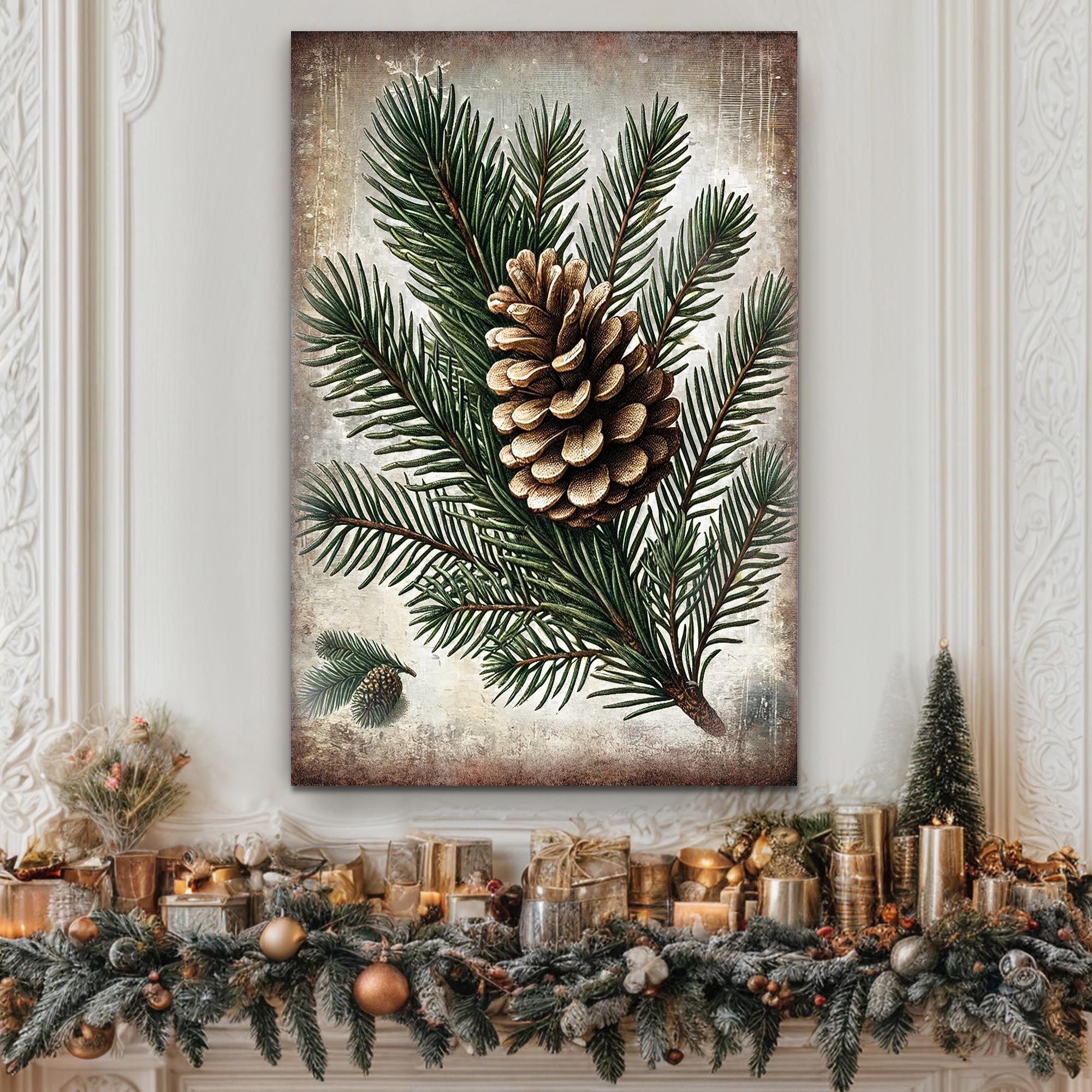 Vintage Winter Pine Cone Christmas Wall Art - Image 3