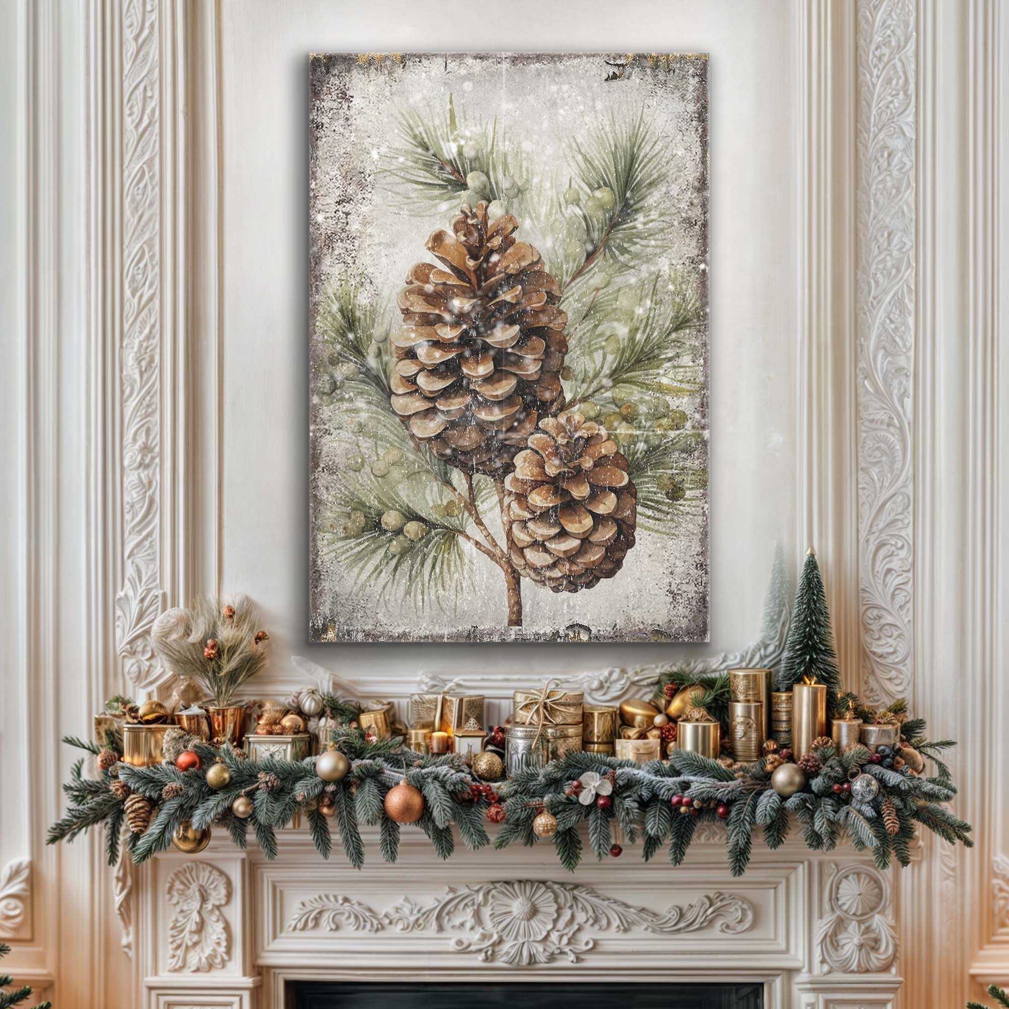Vintage Winter Pine Cone Christmas Wall Art II - Image 2