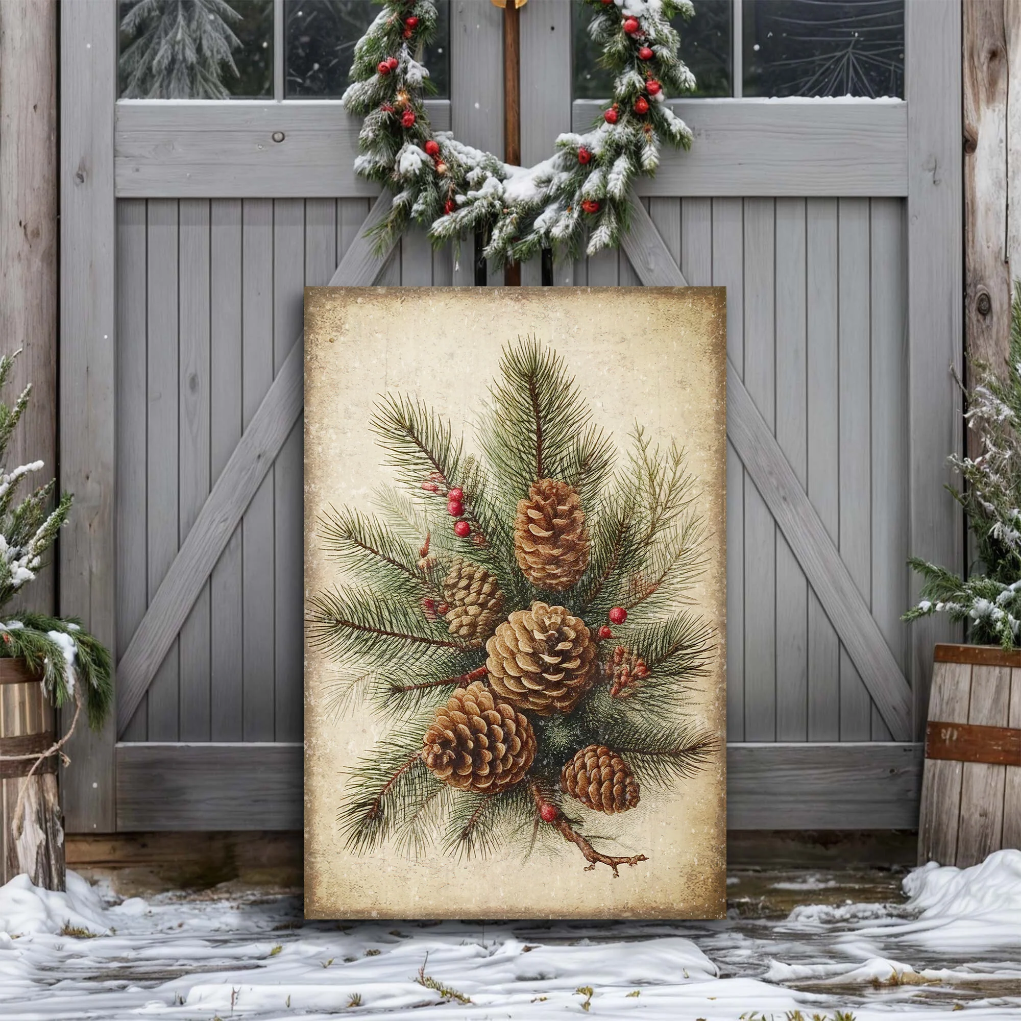 Vintage Winter Pine Cone Christmas Wall Art III - Image 3