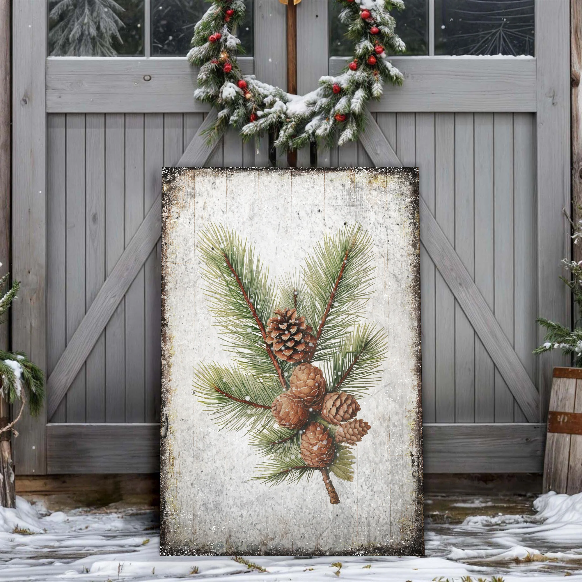 Vintage Winter Pine Cone Christmas Wall Art IV - Image 2