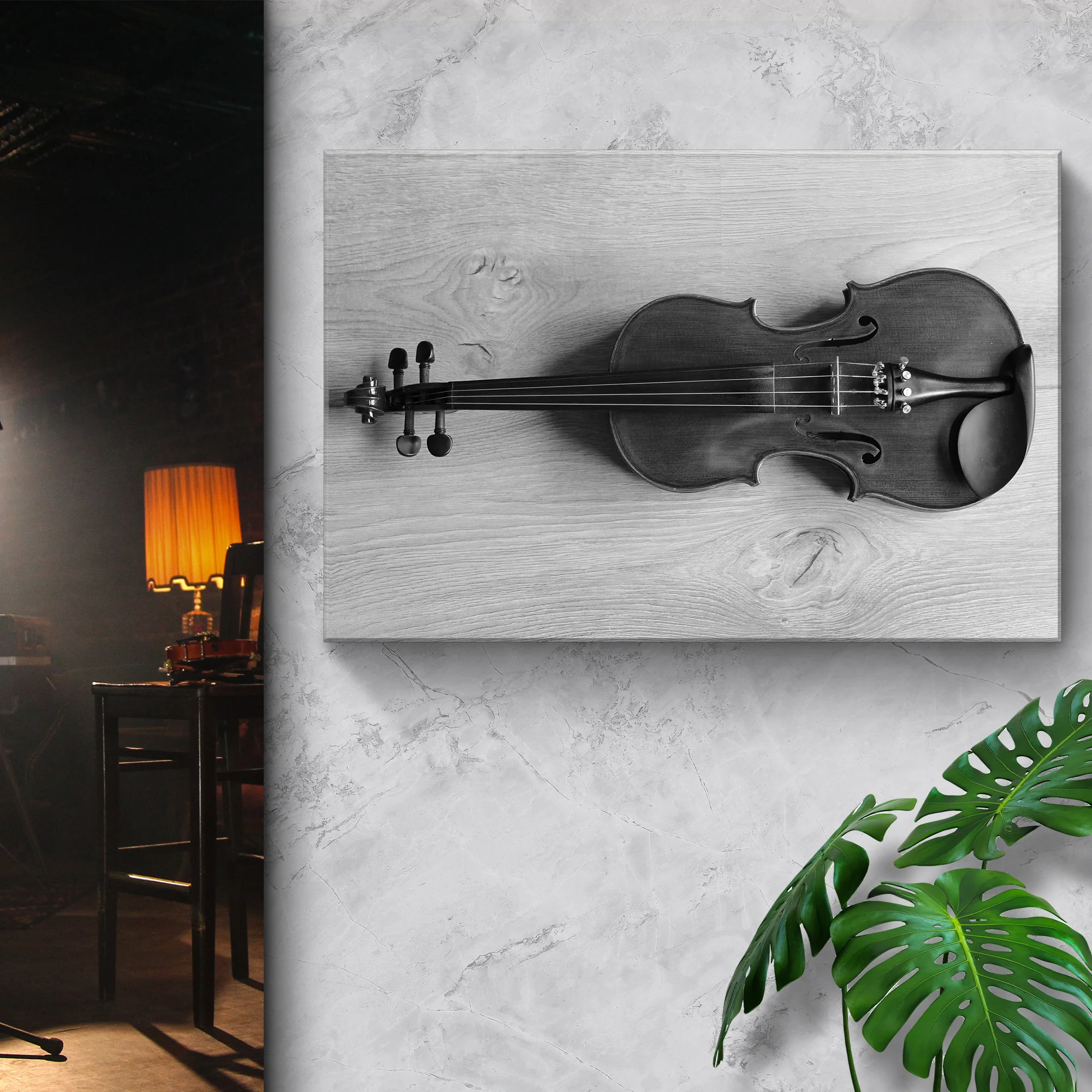 Violin Monochrome Canvas Wall Art - Image 2
