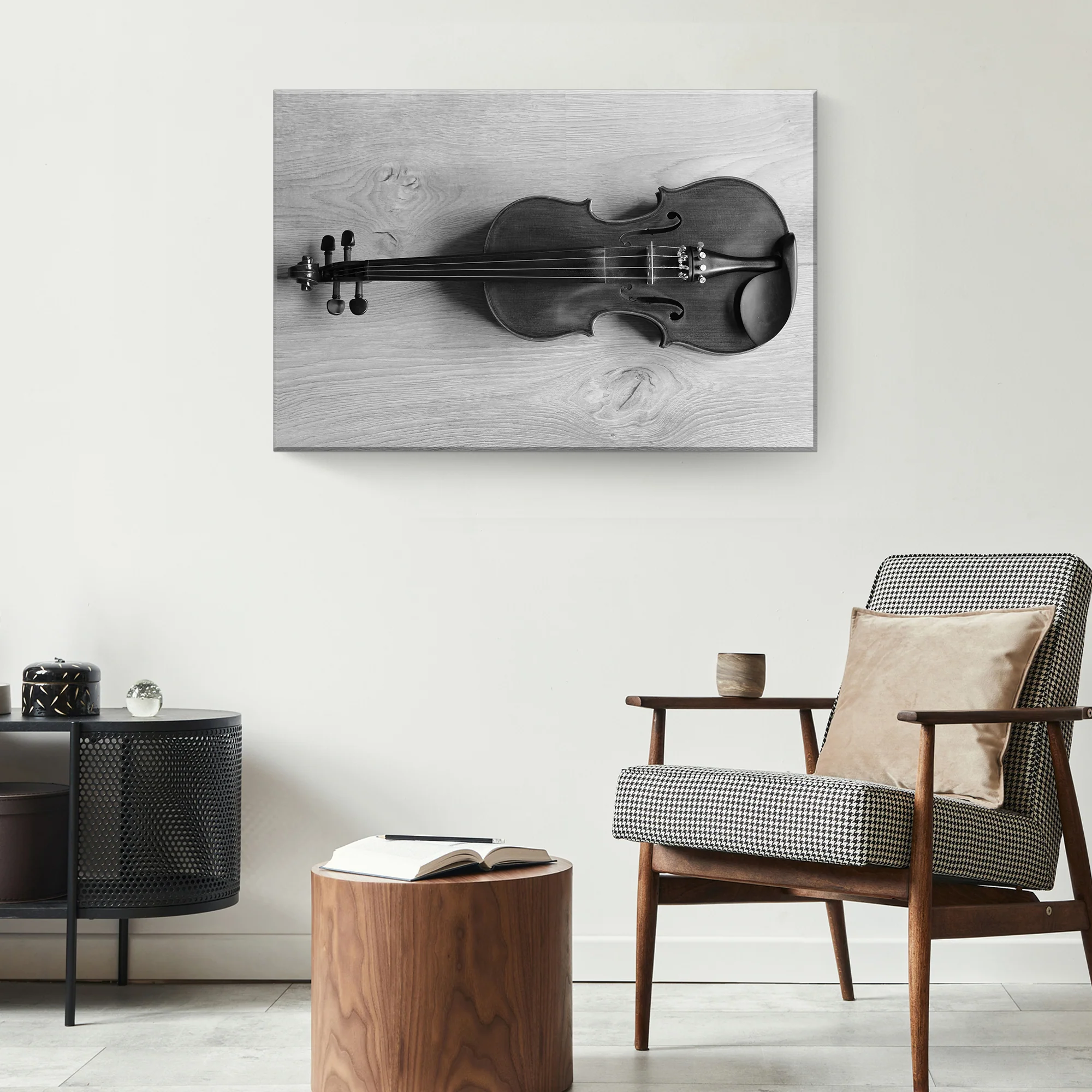 Violin Monochrome Canvas Wall Art - Image 3
