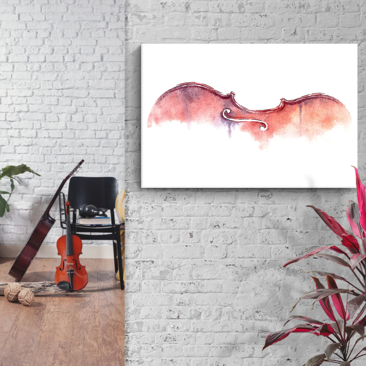 Violin Watercolor Canvas Wall Art - Image 3