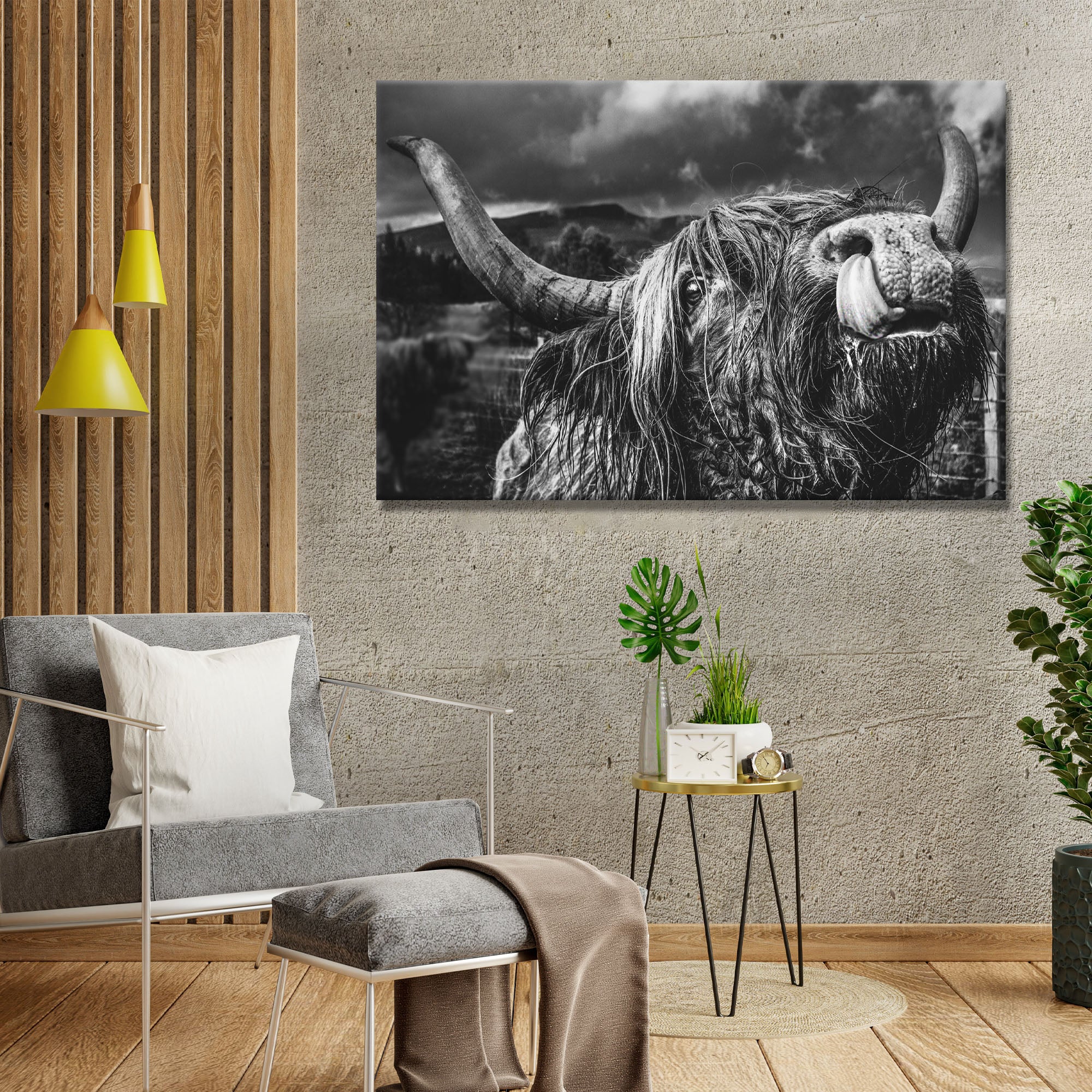 West Highland Cow Monochrome Canvas Wall Art - Image 3