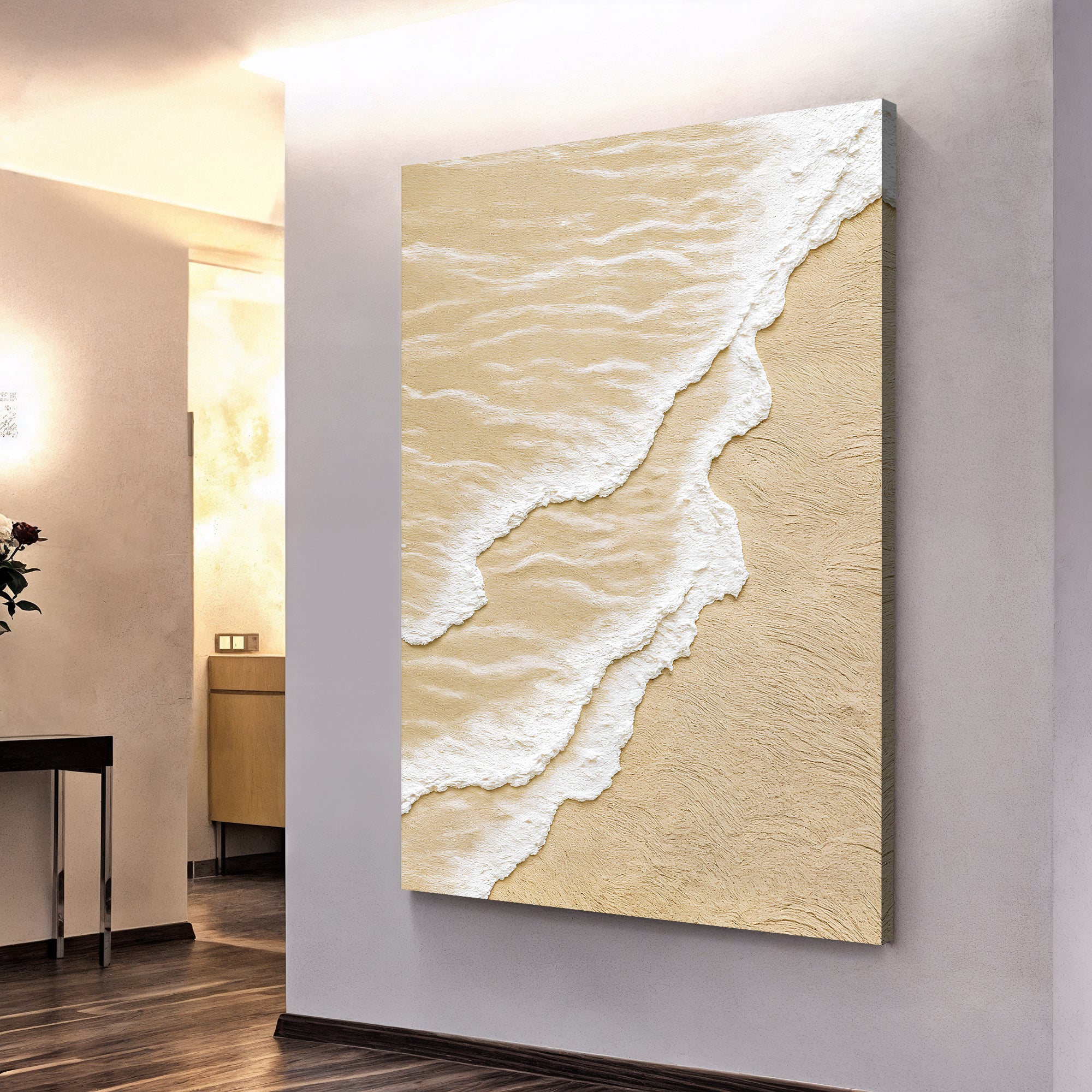 White Waves on Brown Sand Wall Art - Image 2
