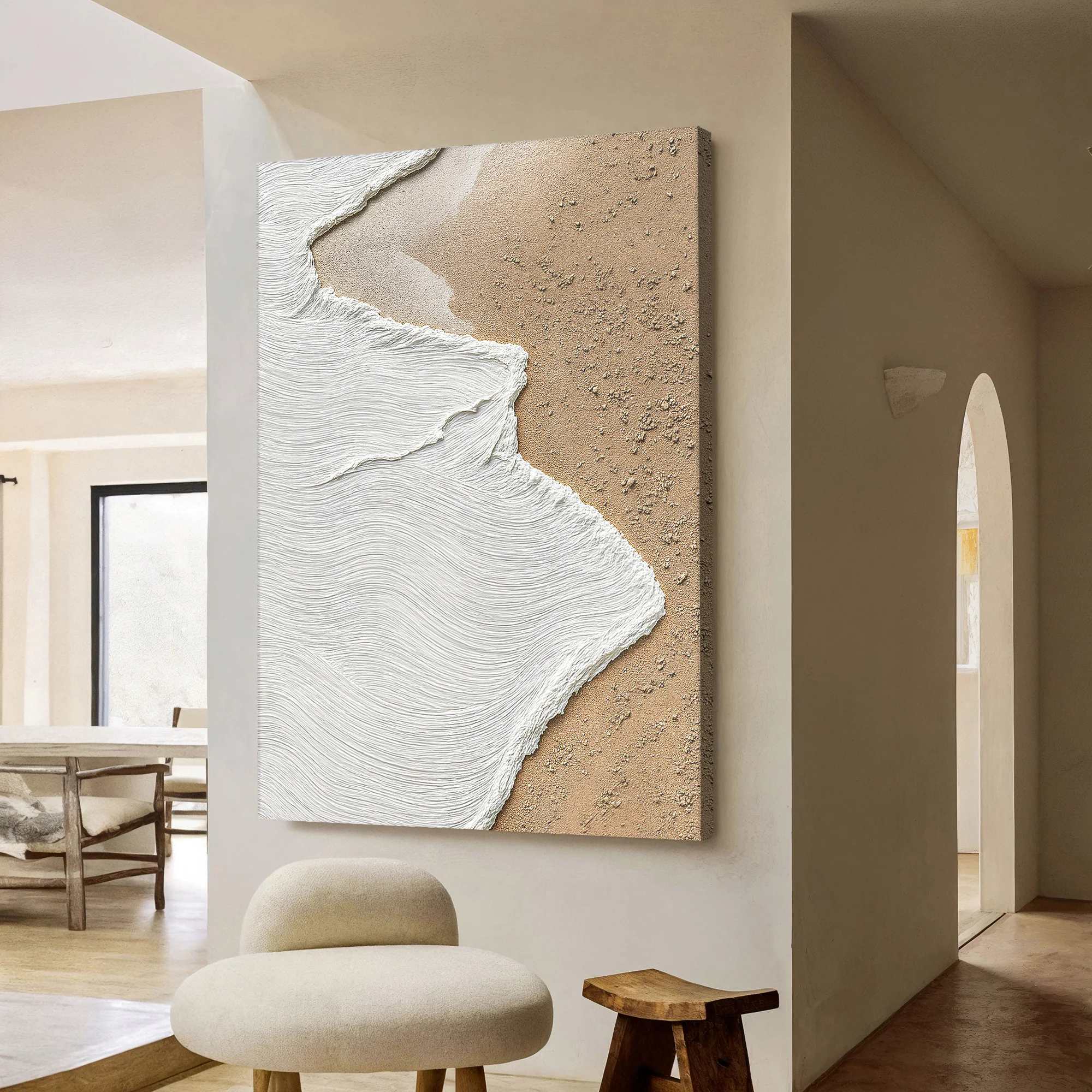 White Waves on Brown Sand Wall Art II - Image 2