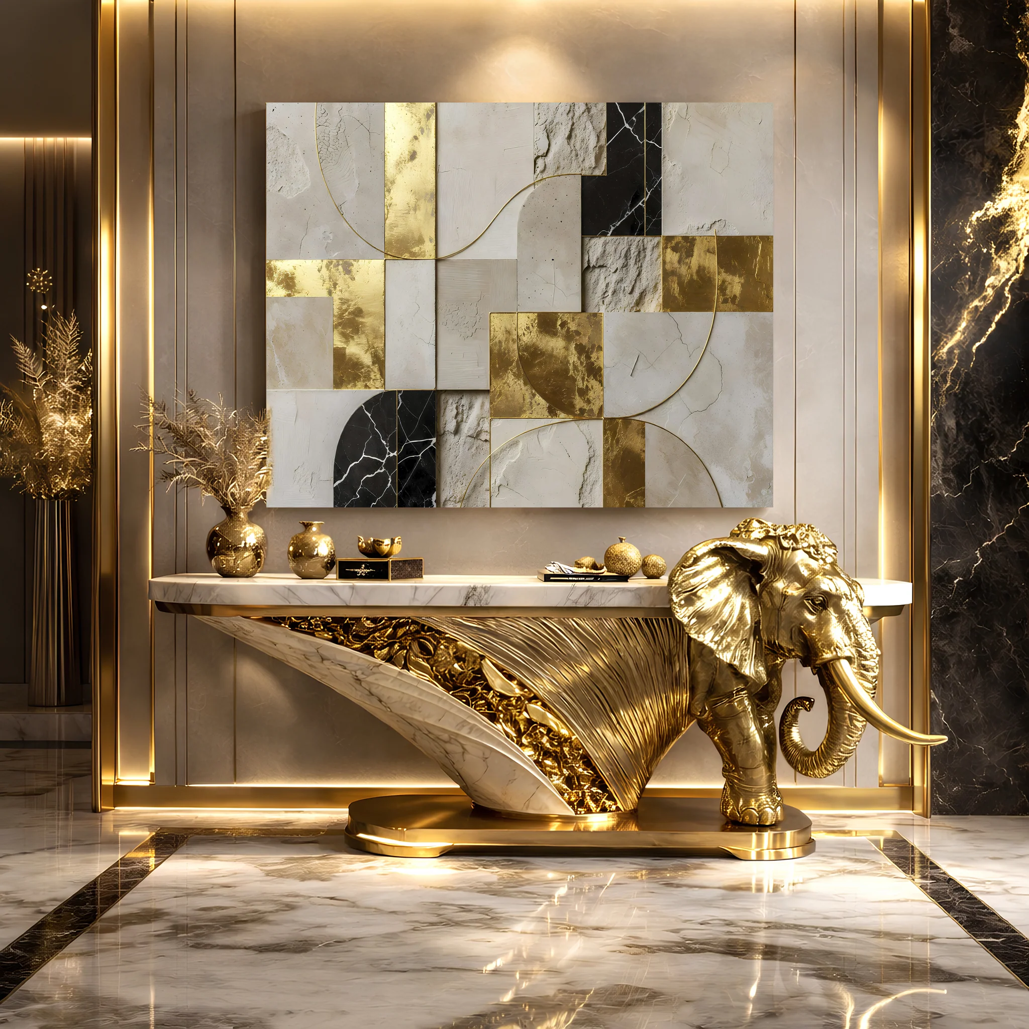 Golden Arc Symphony Abstract Wall Art - Image 5