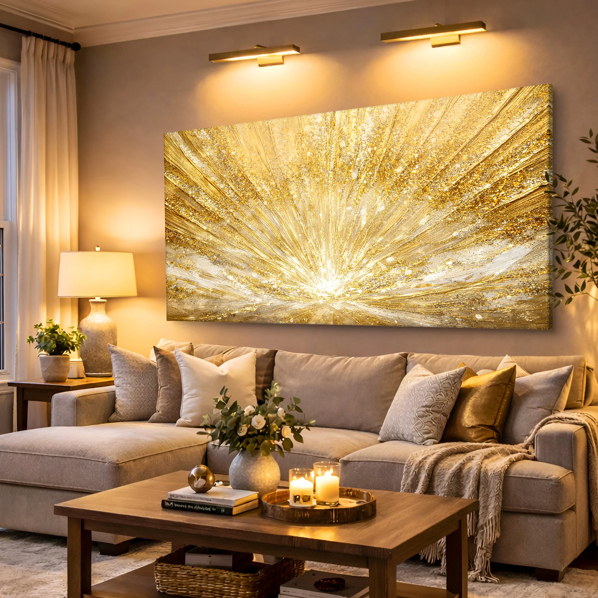 Golden Radiant Sun Abstract Wall Art - Image 2