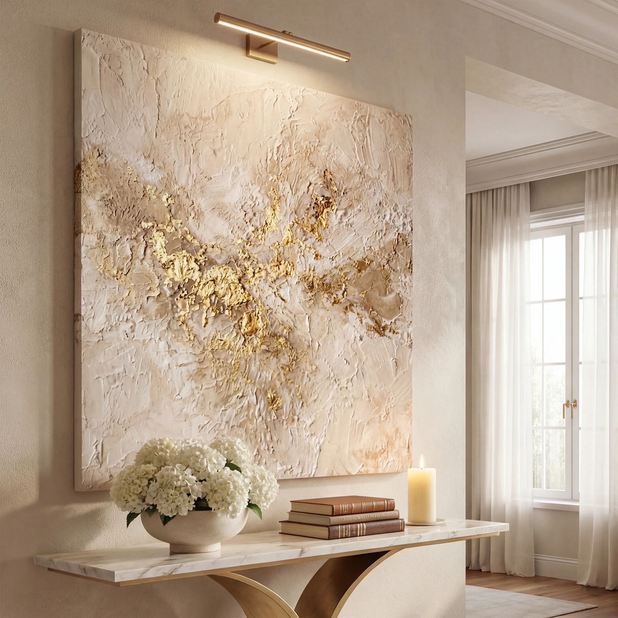 Cream & Gold Plaster Wall Art - Image 2