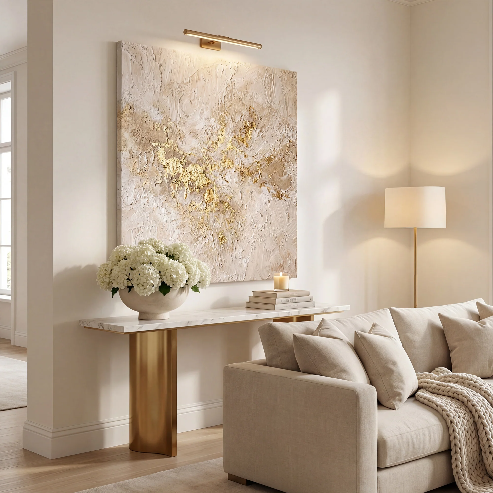 Cream & Gold Plaster Wall Art - Image 4