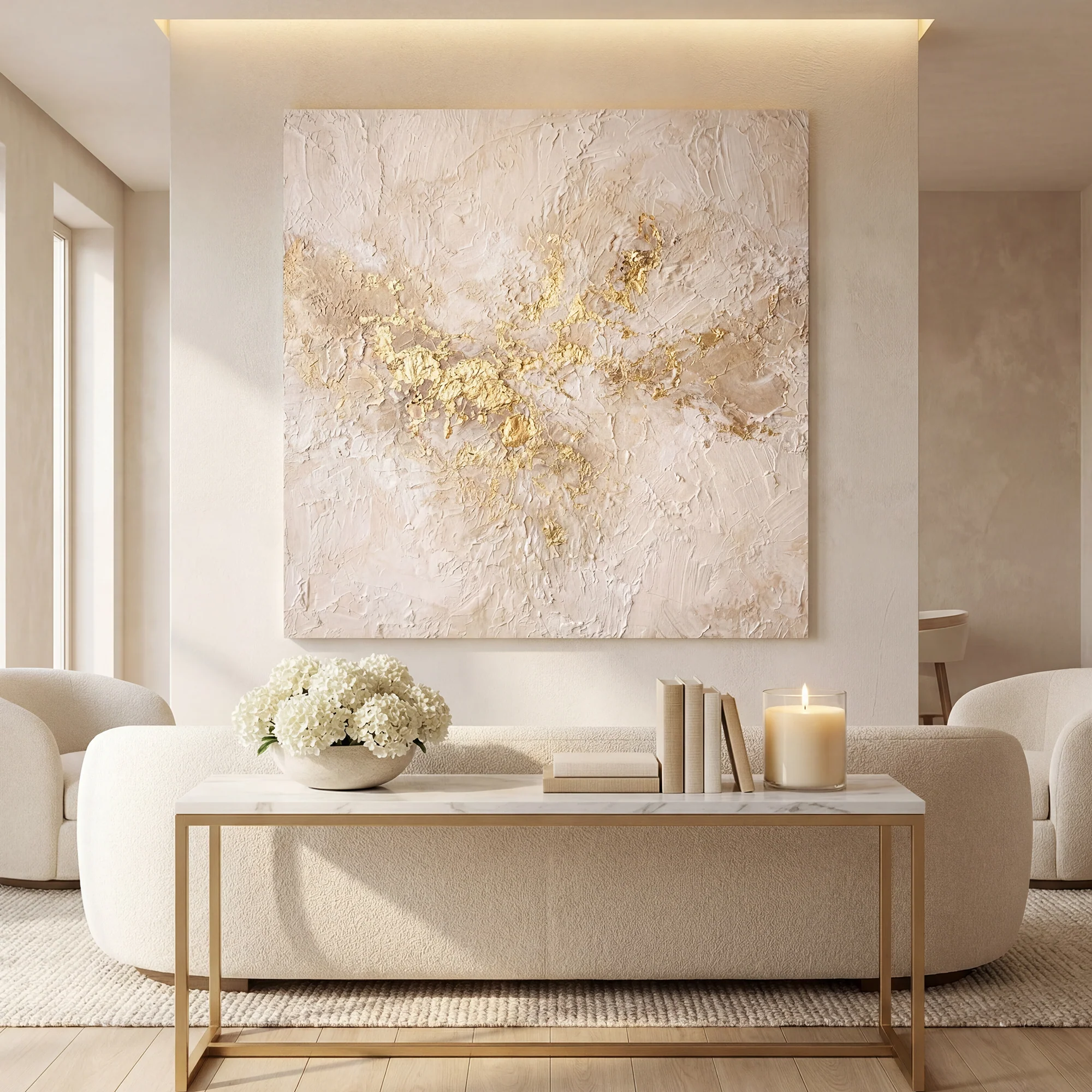 Cream & Gold Plaster Wall Art - Image 5