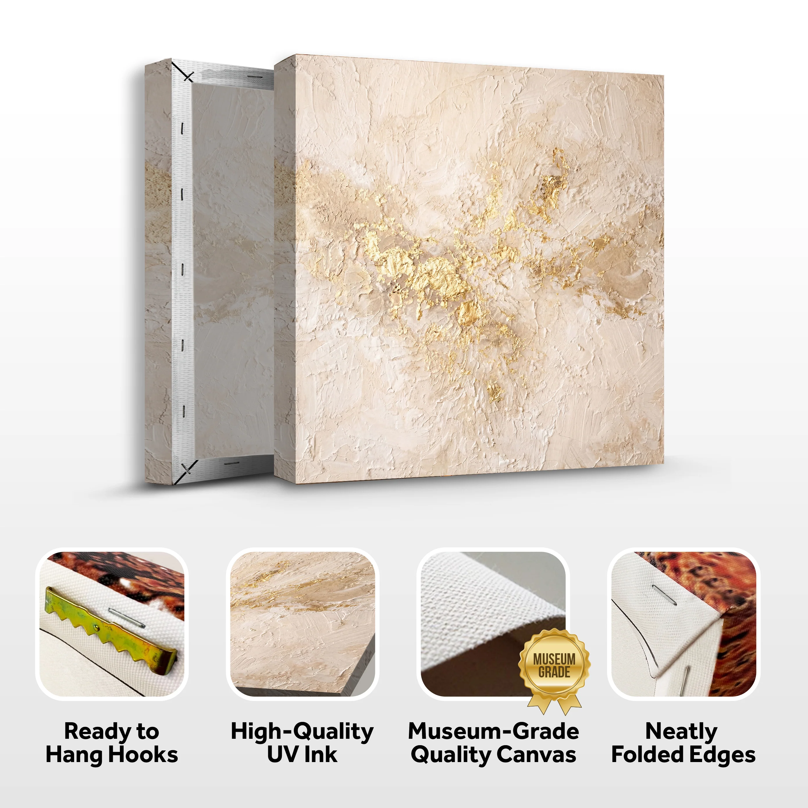 Cream & Gold Plaster Wall Art - Image 8
