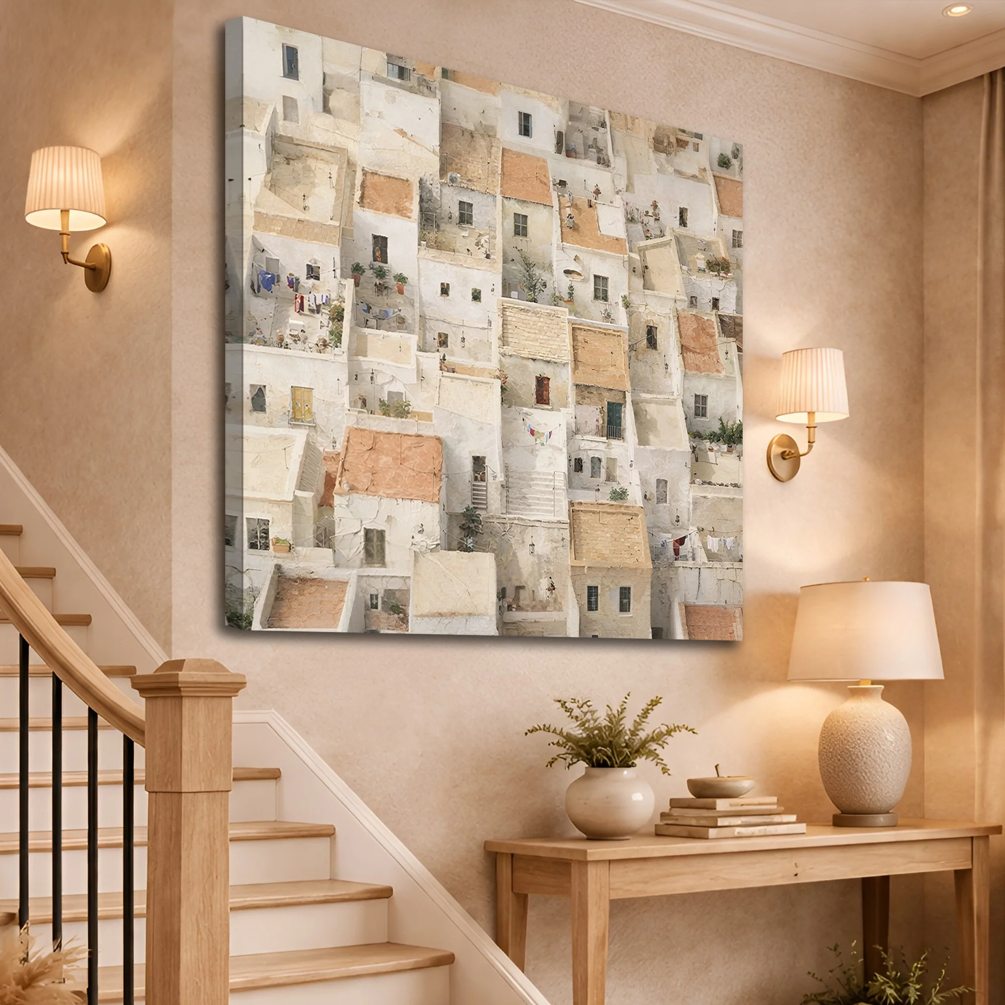 Aerial City — Textured Rooftops With Tiny Life Wall Art - Image 2