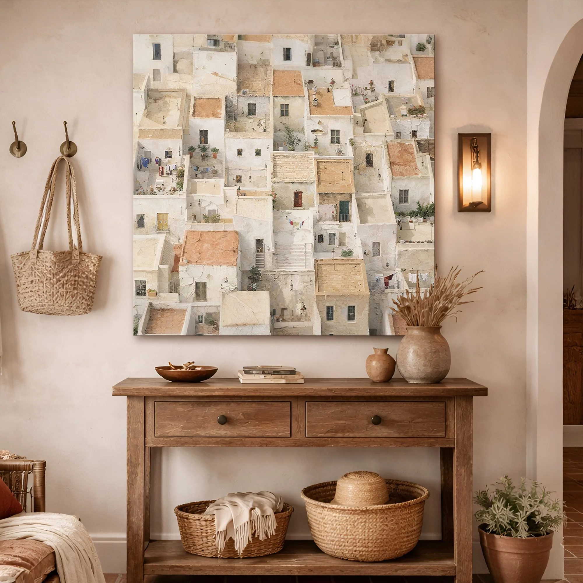 Aerial City — Textured Rooftops With Tiny Life Wall Art - Image 3