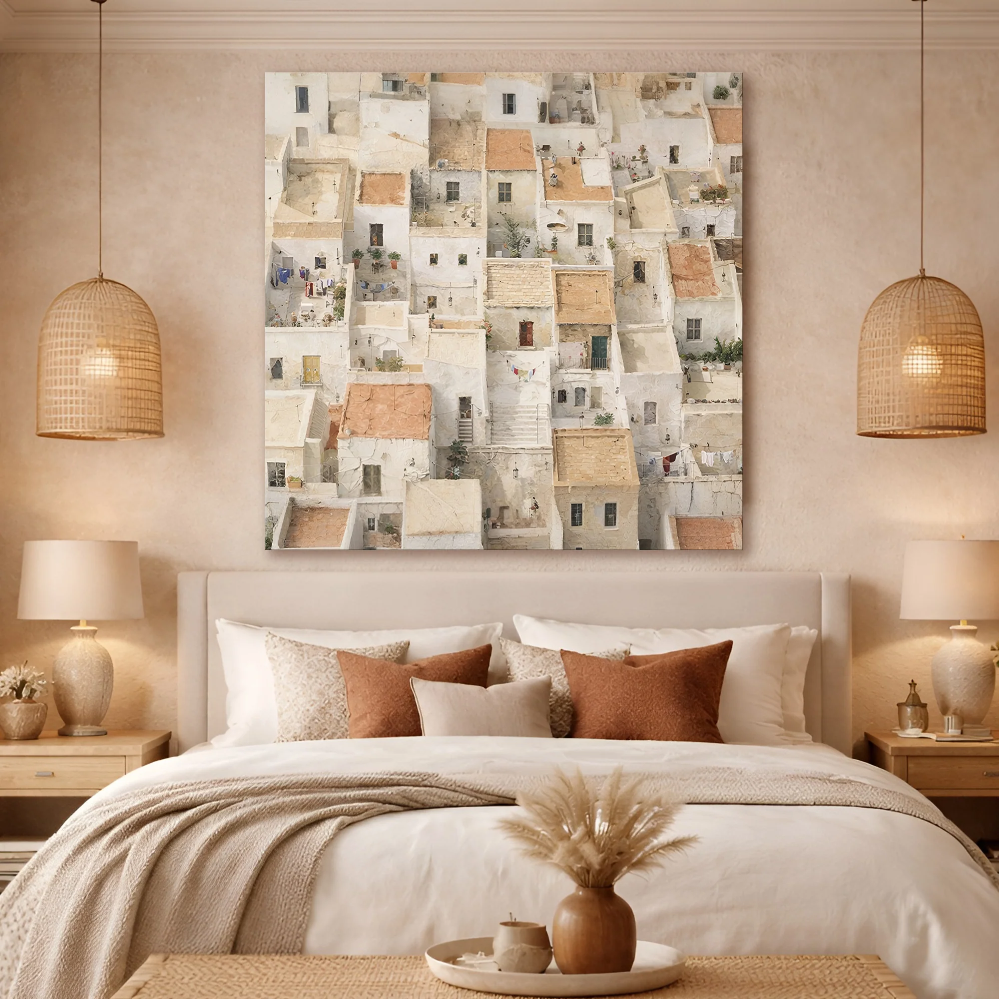 Aerial City — Textured Rooftops With Tiny Life Wall Art - Image 5