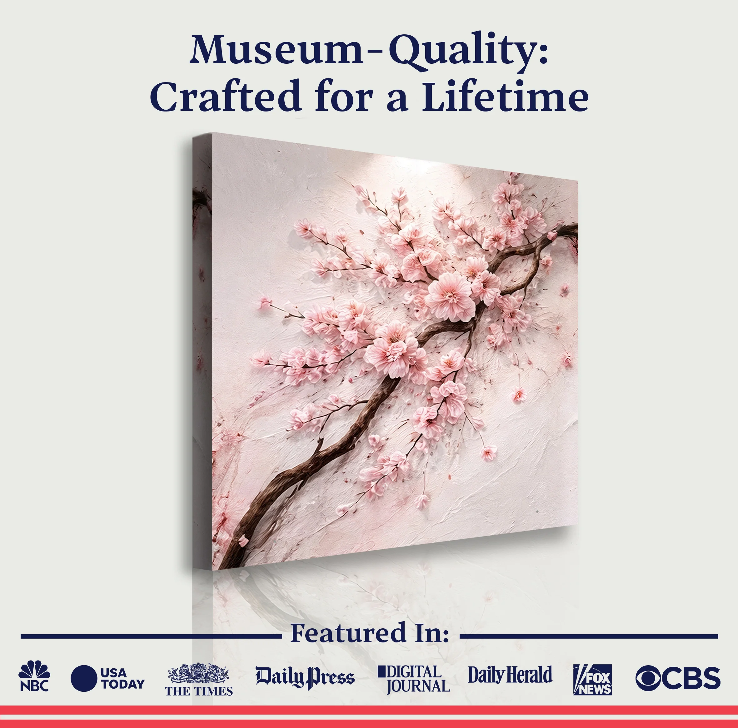 Impasto Cherry Blossom Branch — Pink On White Wall Art - Image 6