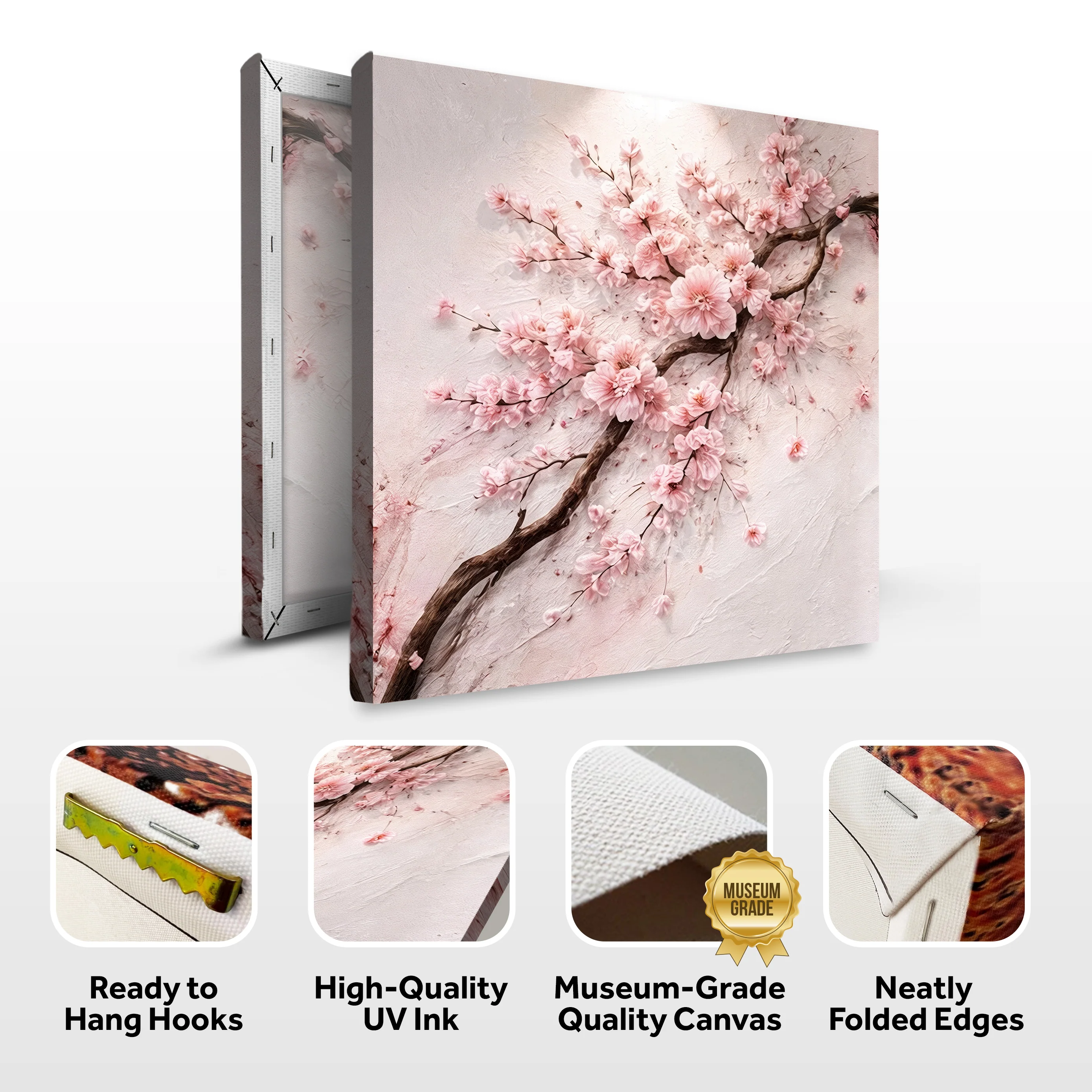 Impasto Cherry Blossom Branch — Pink On White Wall Art - Image 8