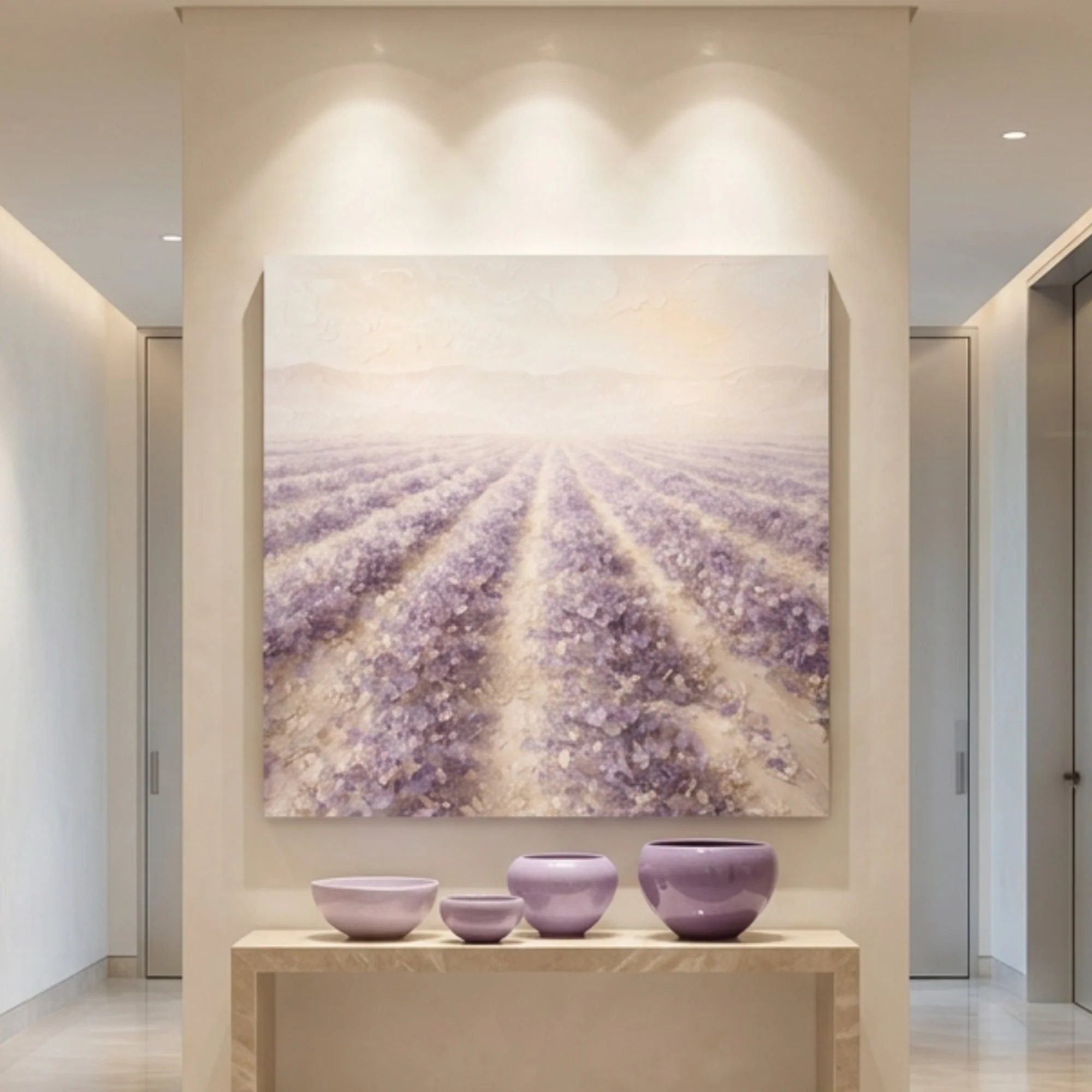 Impasto Lavender Field — Rows Of Purple On Cream Wall Art - Image 2