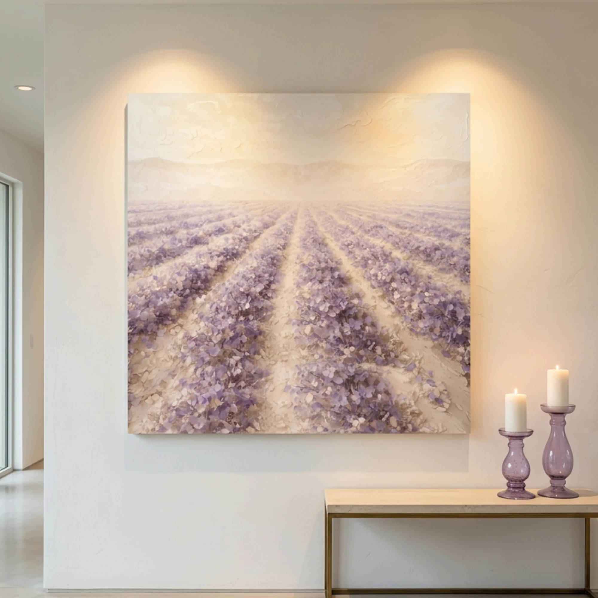 Impasto Lavender Field — Rows Of Purple On Cream Wall Art - Image 3