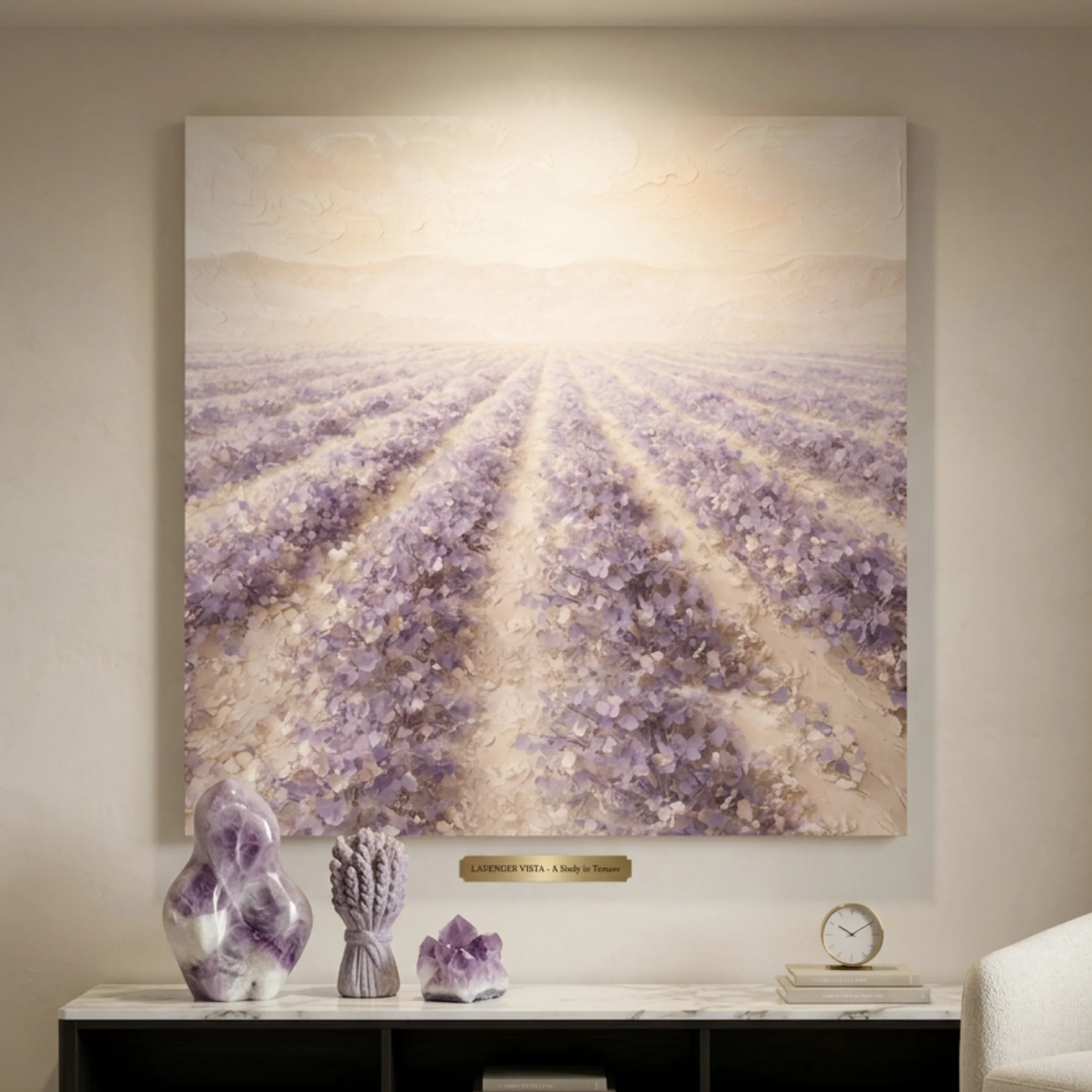 Impasto Lavender Field — Rows Of Purple On Cream Wall Art - Image 4