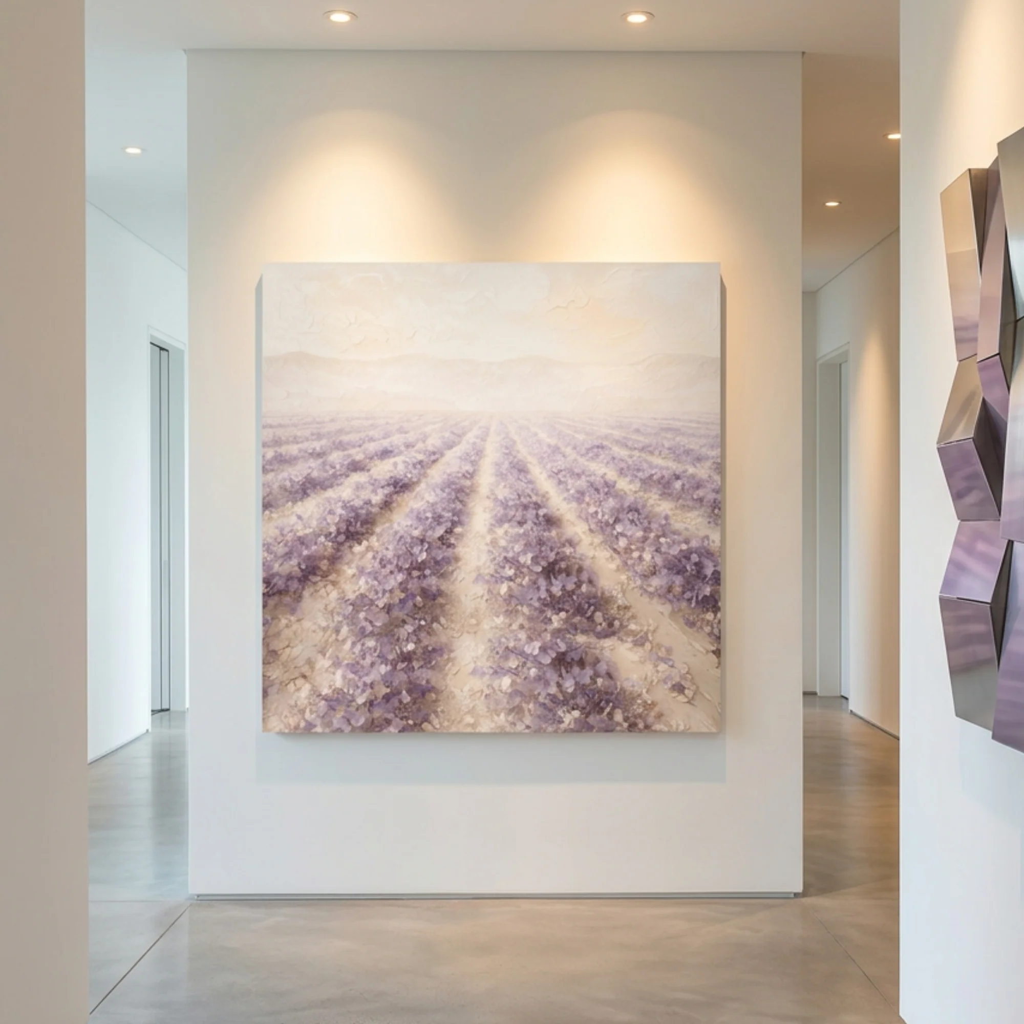 Impasto Lavender Field — Rows Of Purple On Cream Wall Art - Image 5