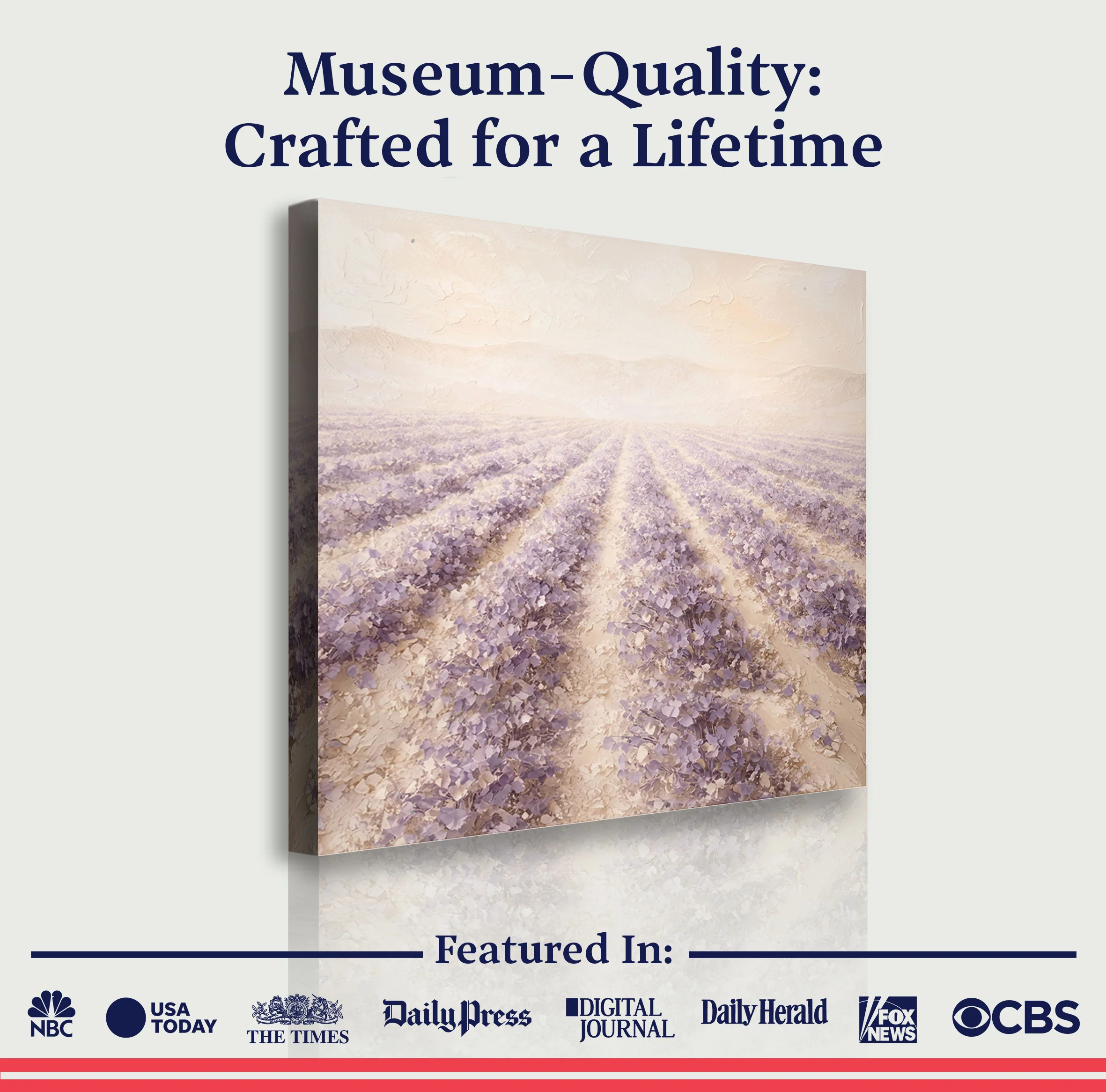 Impasto Lavender Field — Rows Of Purple On Cream Wall Art - Image 6