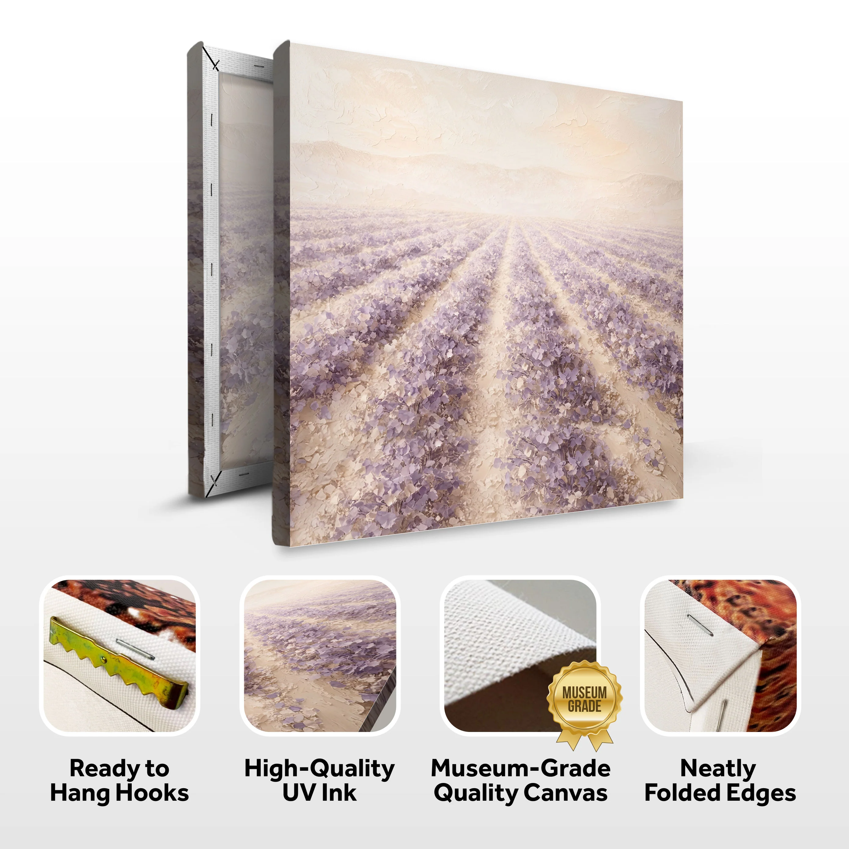 Impasto Lavender Field — Rows Of Purple On Cream Wall Art - Image 8