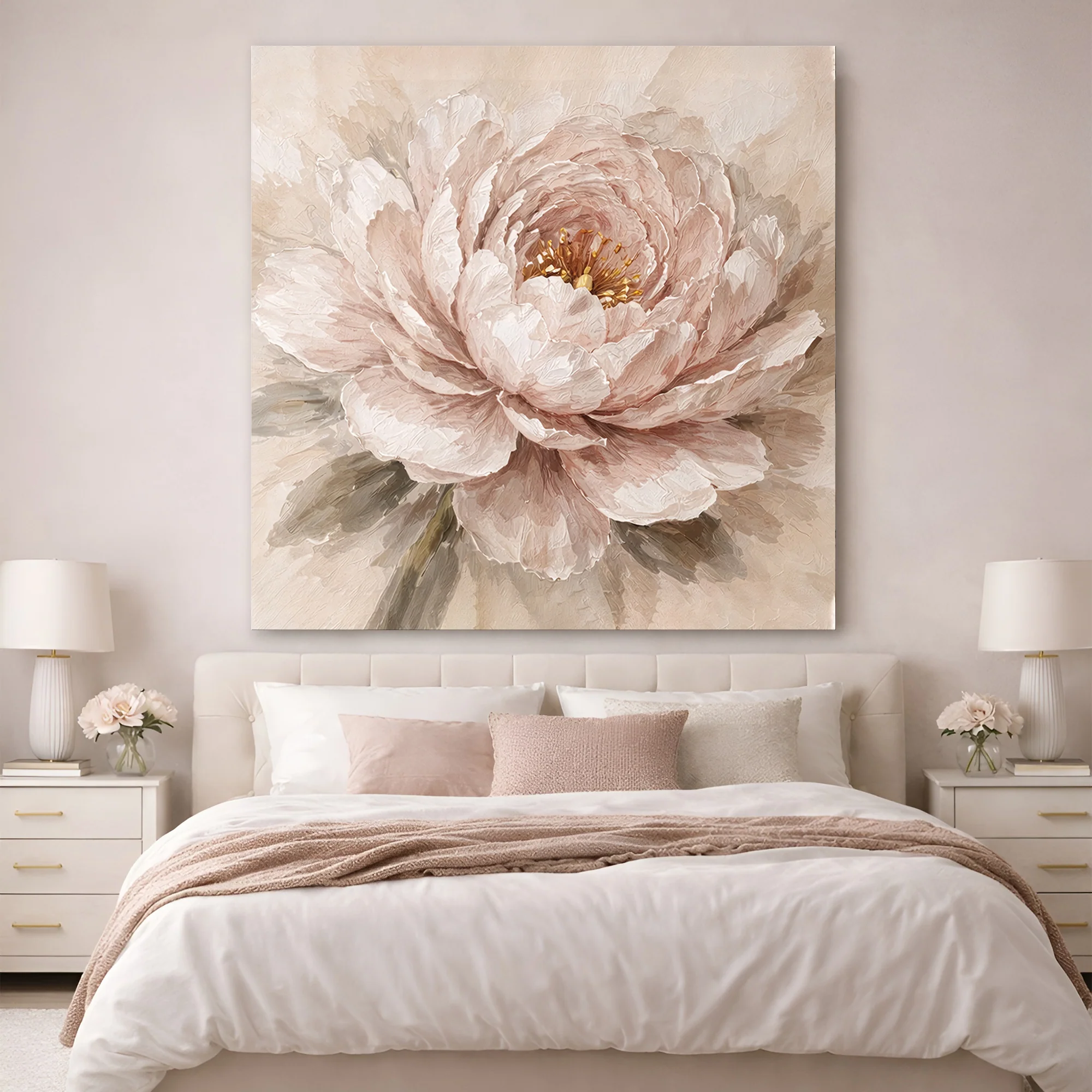 Impasto Peony Close-Up — Single Bloom Wall Art