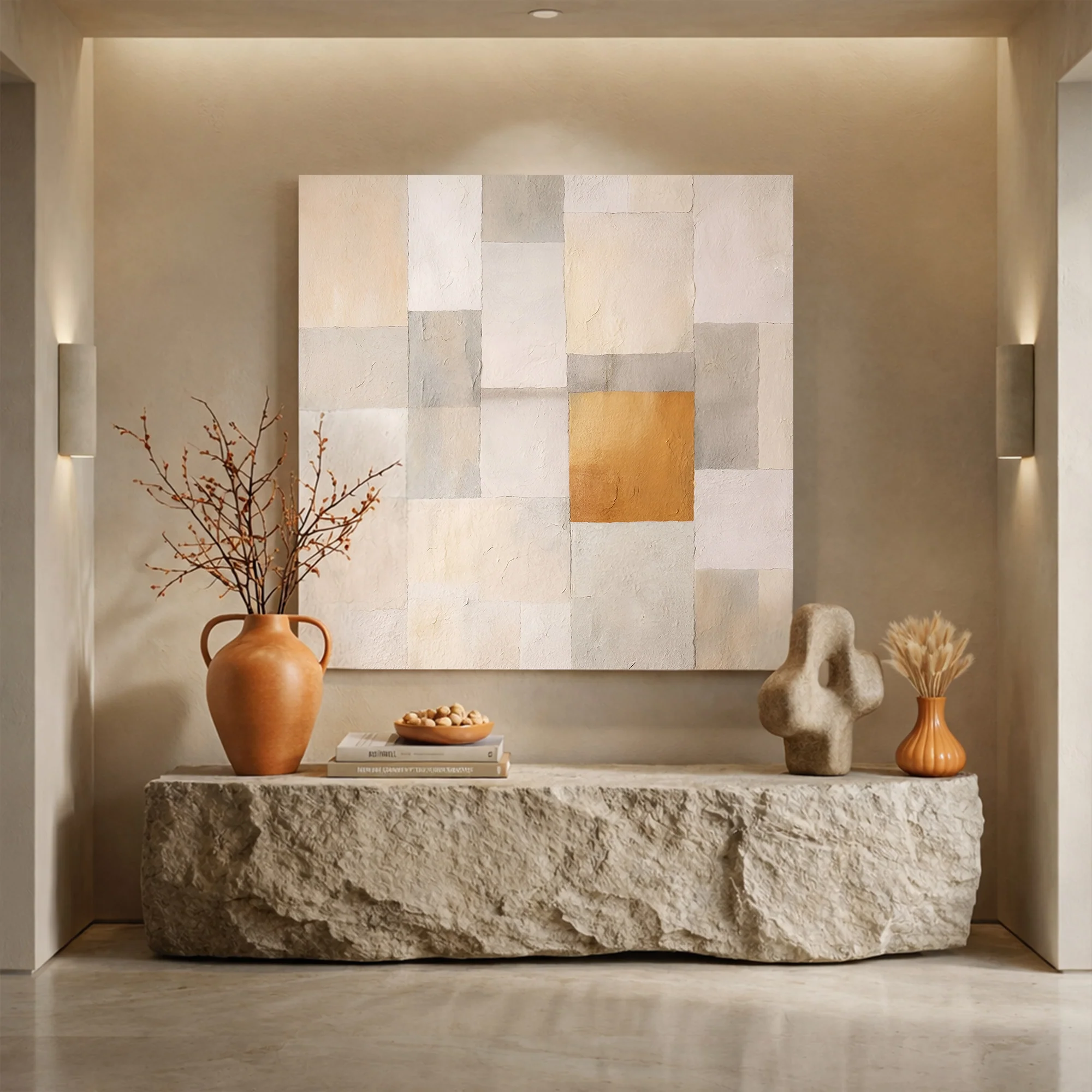Neutral Grid Patchwork Wall Art - Image 2