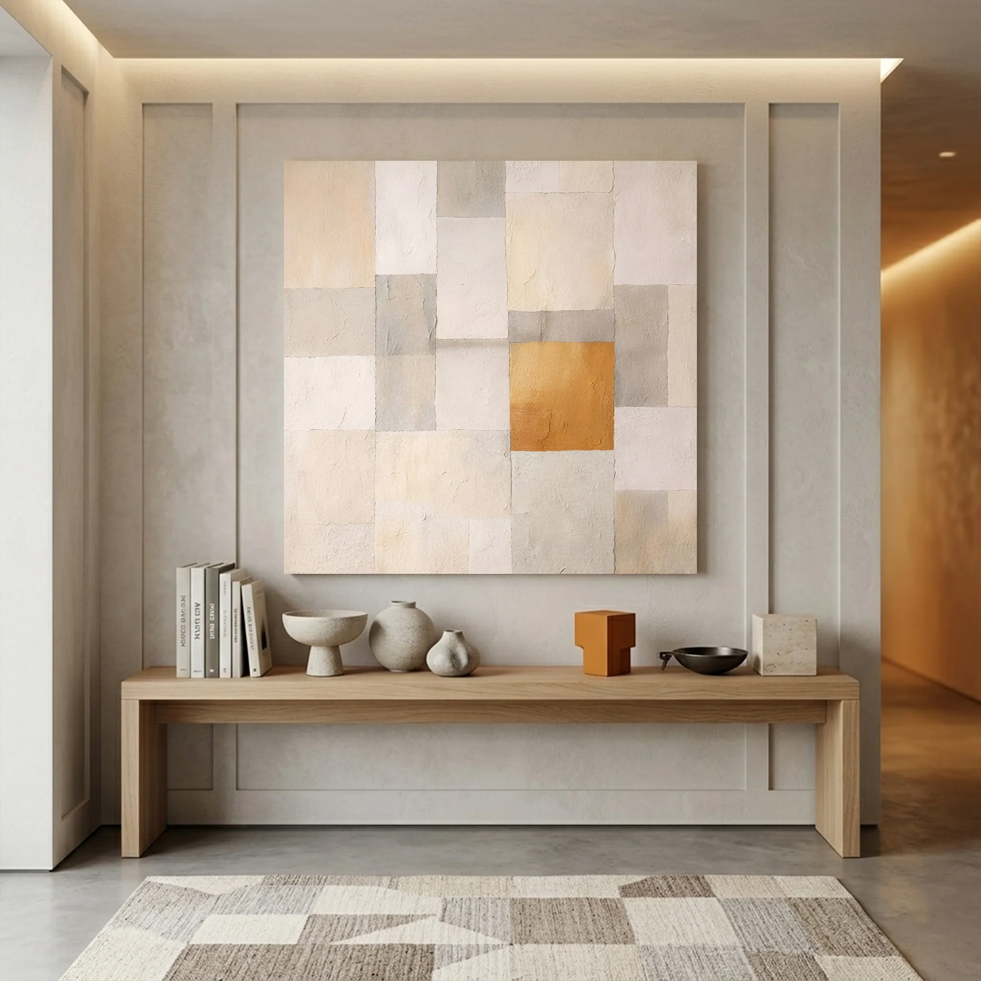 Neutral Grid Patchwork Wall Art - Image 3