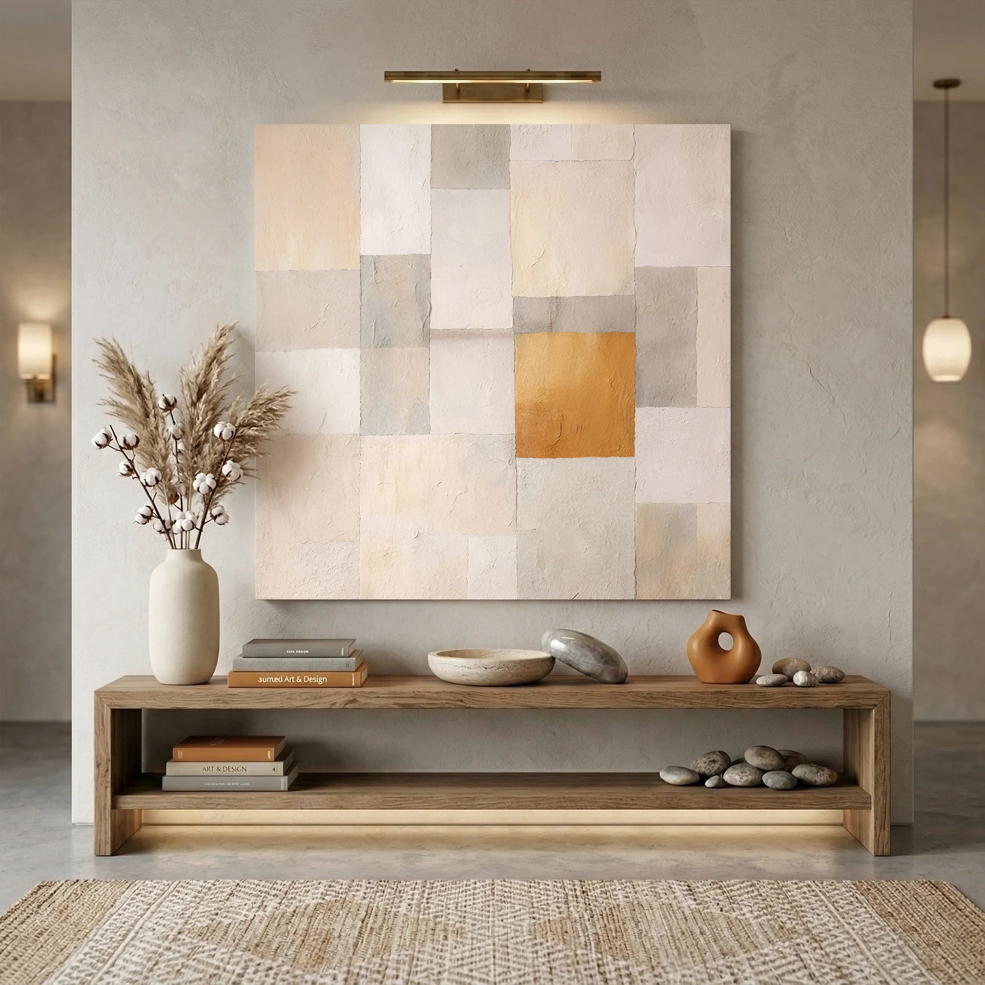 Neutral Grid Patchwork Wall Art - Image 4