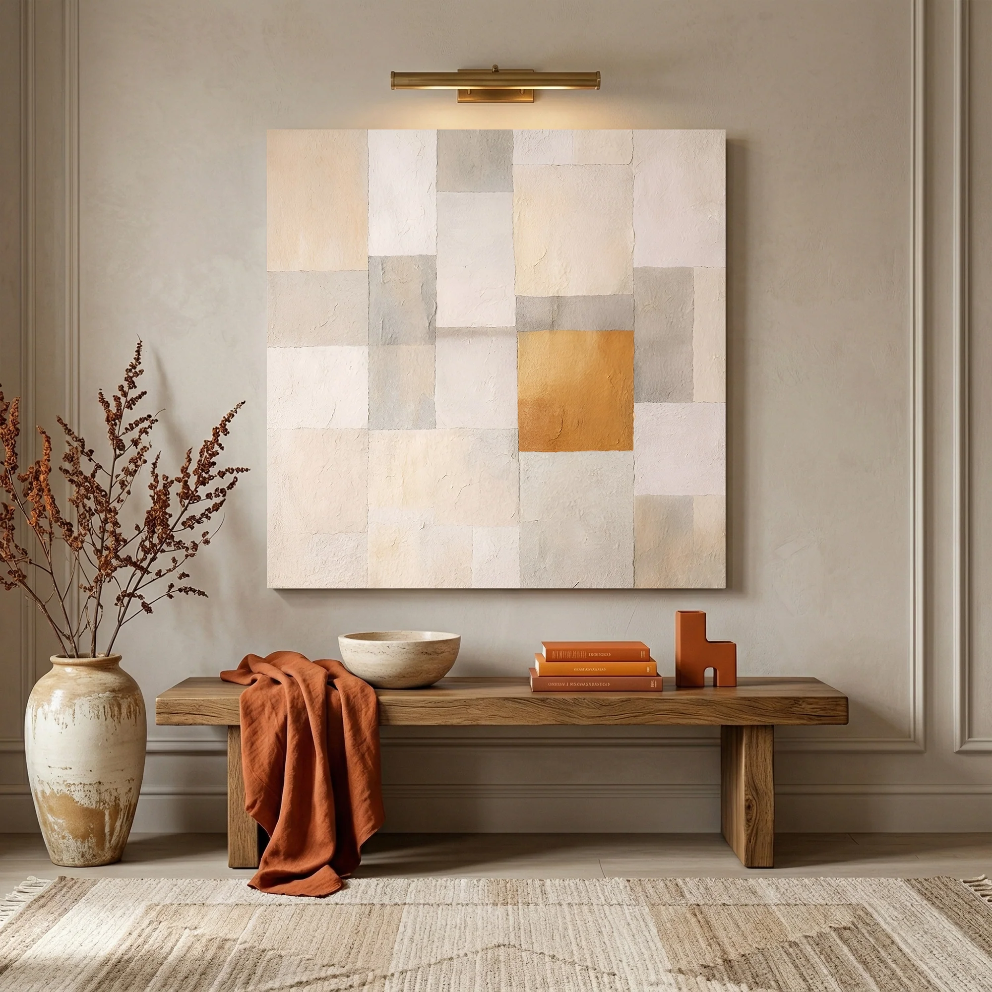 Neutral Grid Patchwork Wall Art - Image 5