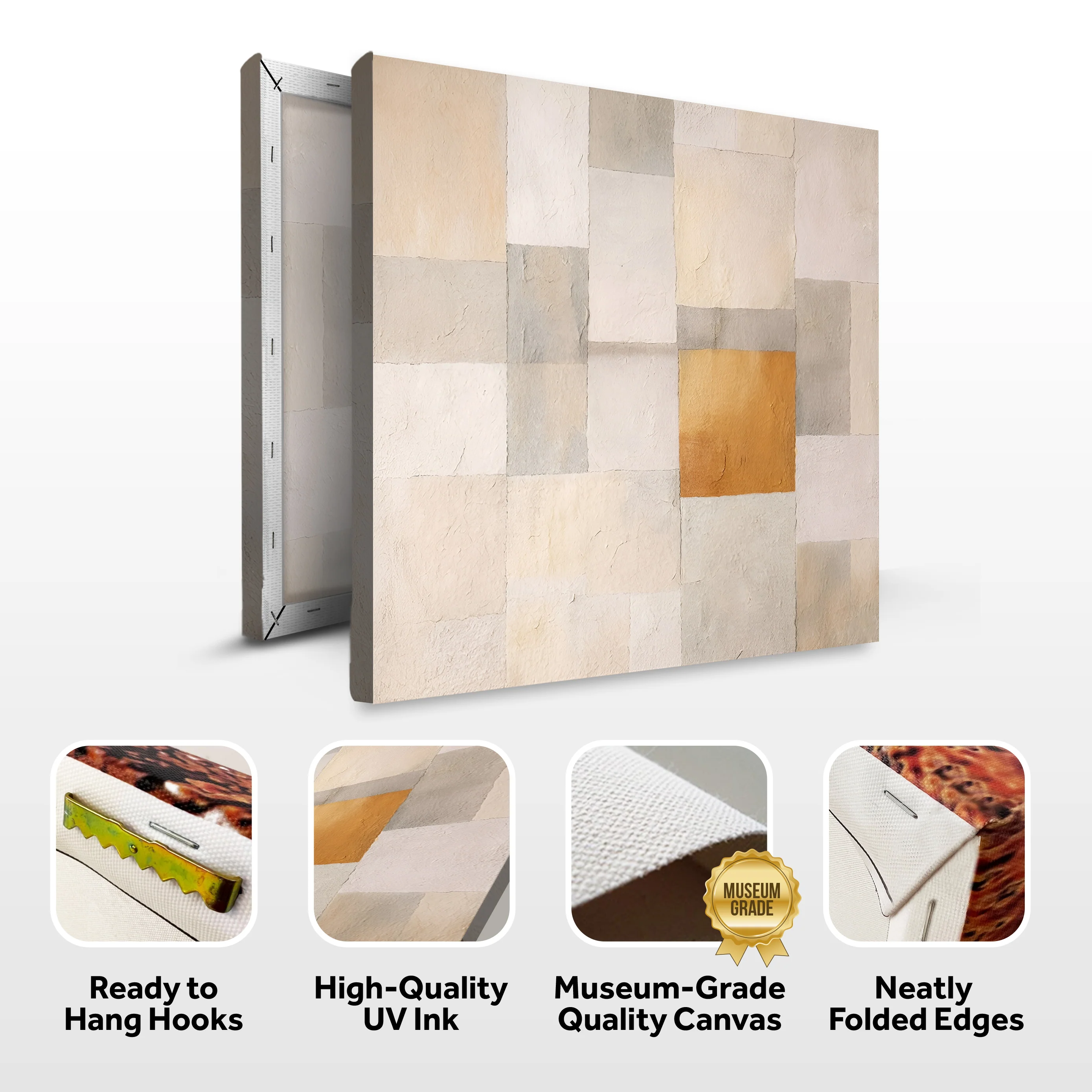 Neutral Grid Patchwork Wall Art - Image 8