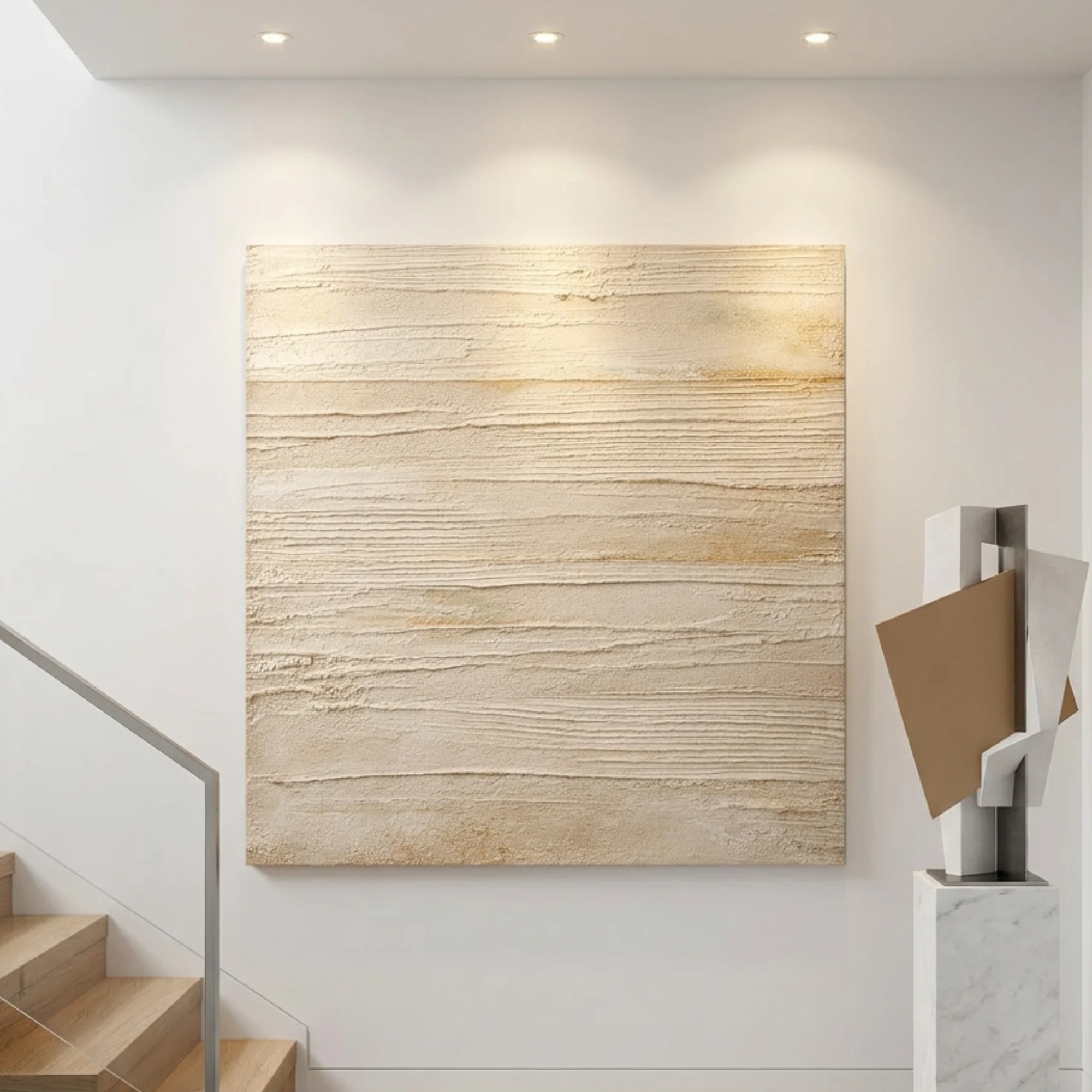 Wabi-Sabi Horizontal Lines — Scored Plaster Wall Art - Image 2