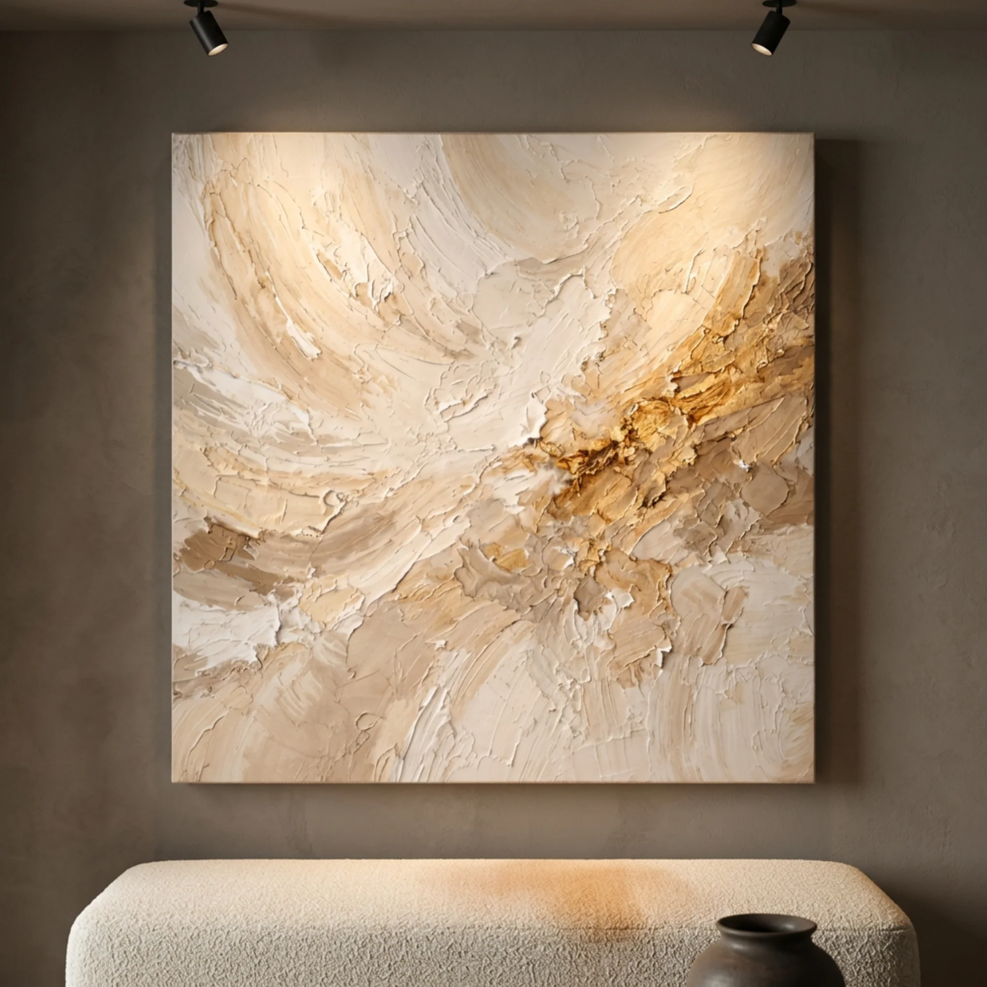 Warm Neutral Impasto Abstract — Palette Knife Wall Art