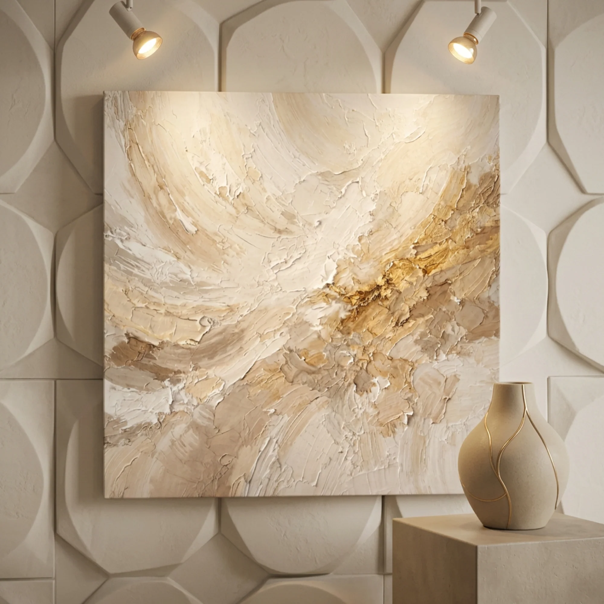 Warm Neutral Impasto Abstract — Palette Knife Wall Art - Image 3