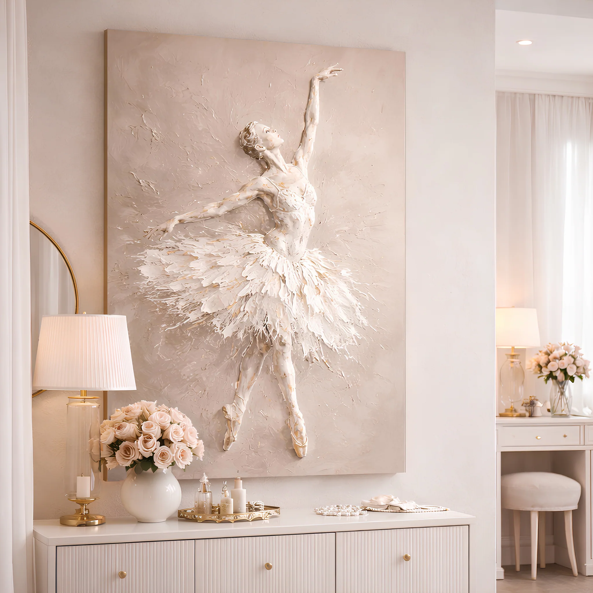 White Impasto Ballet Dancer — Single Figure Wall Art - Image 2