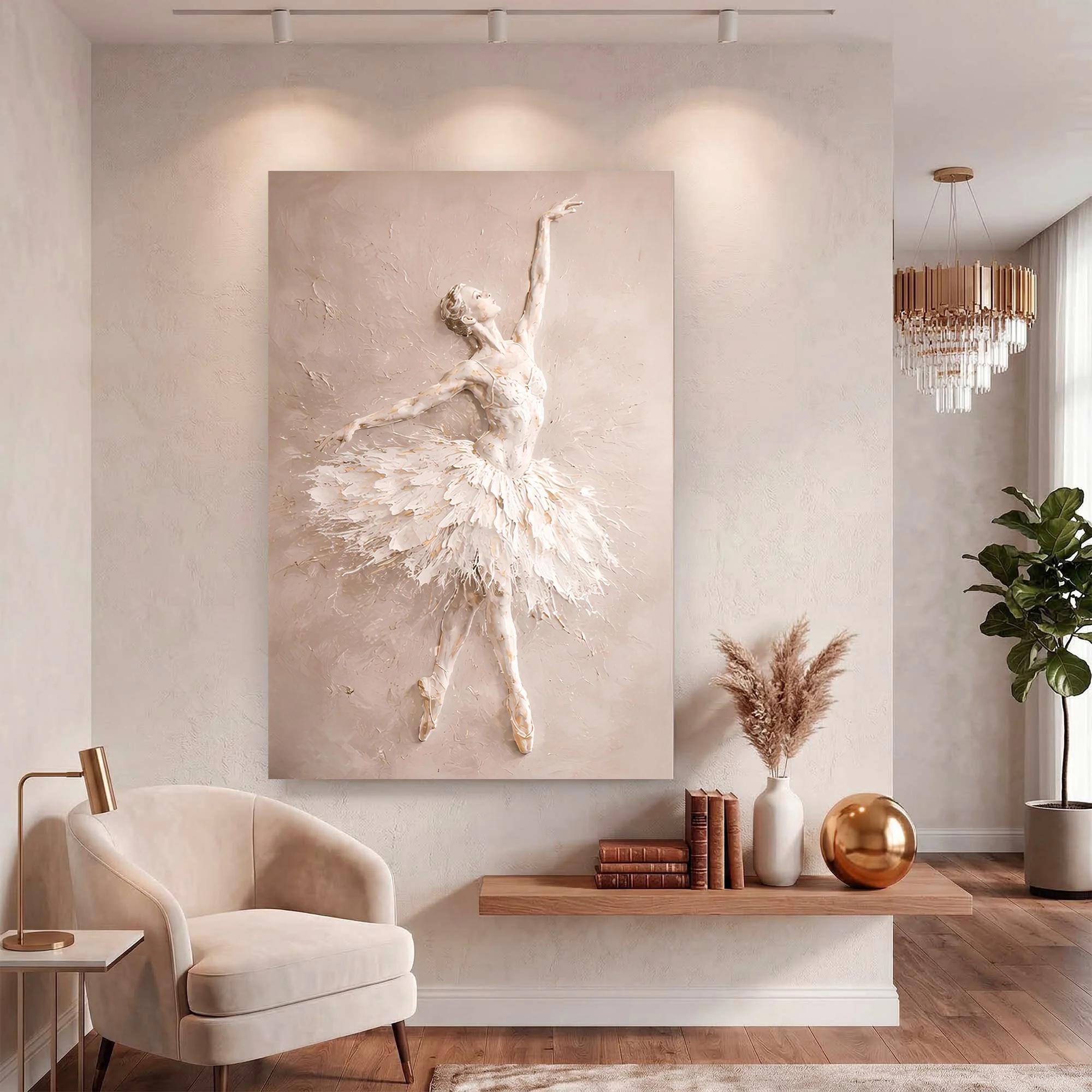 White Impasto Ballet Dancer — Single Figure Wall Art - Image 3