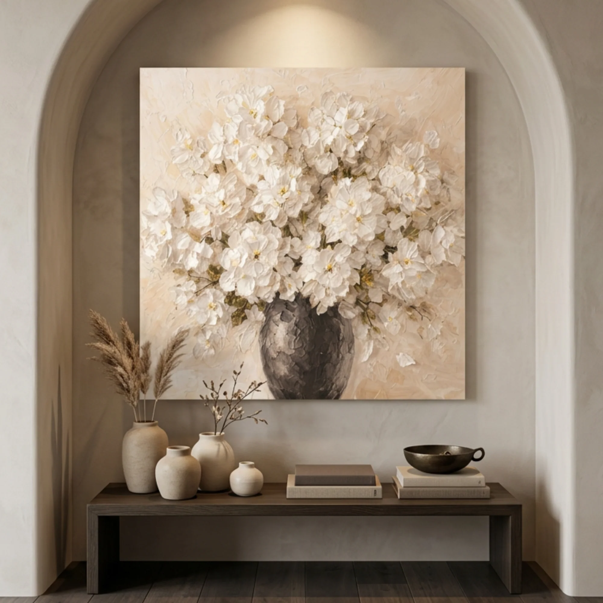 White Impasto Flowers In Vase — Bouquet Wall Art - Image 2