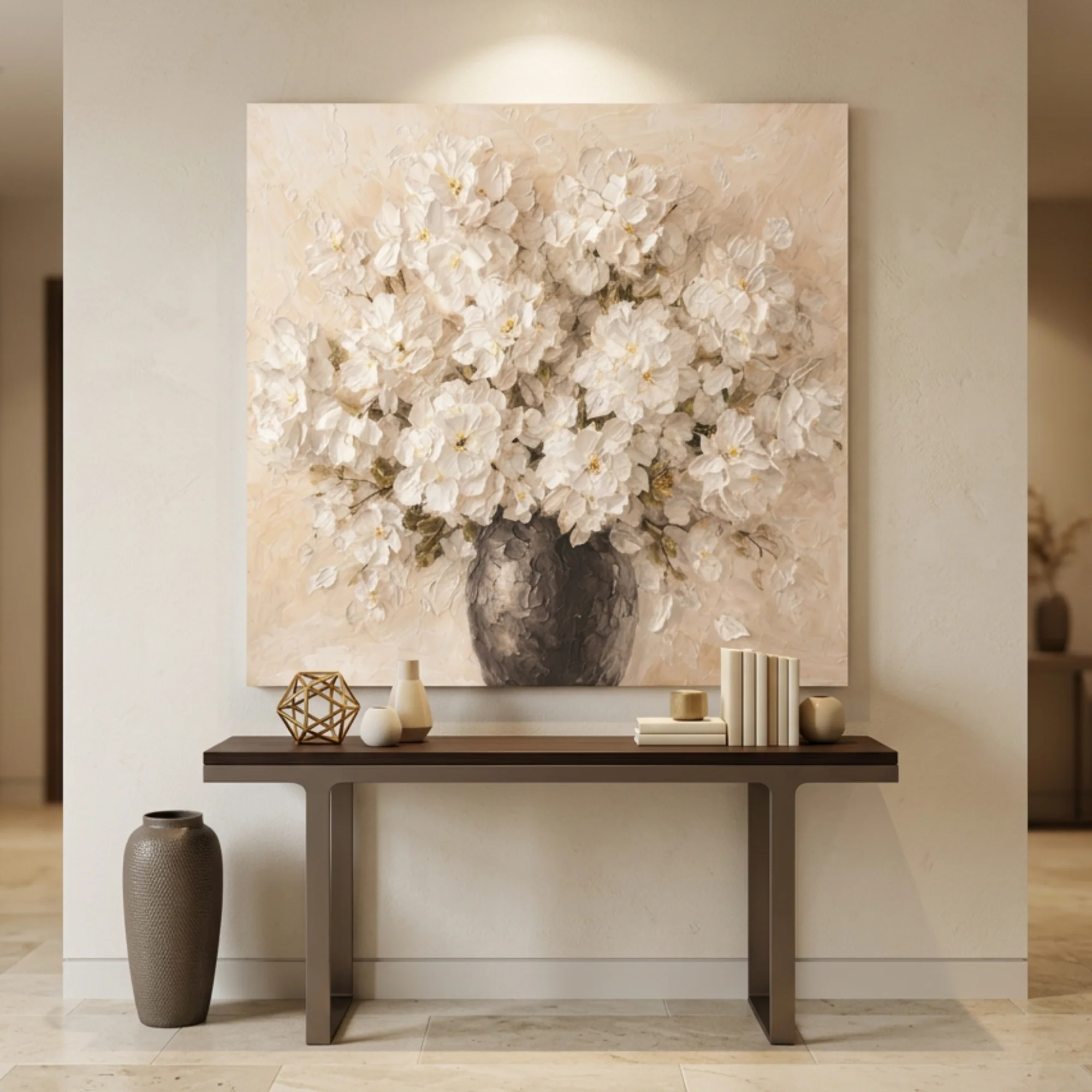 White Impasto Flowers In Vase — Bouquet Wall Art - Image 4