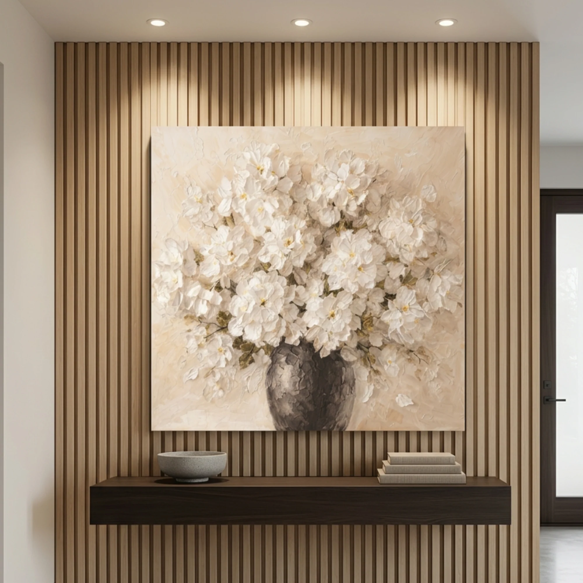 White Impasto Flowers In Vase — Bouquet Wall Art - Image 5