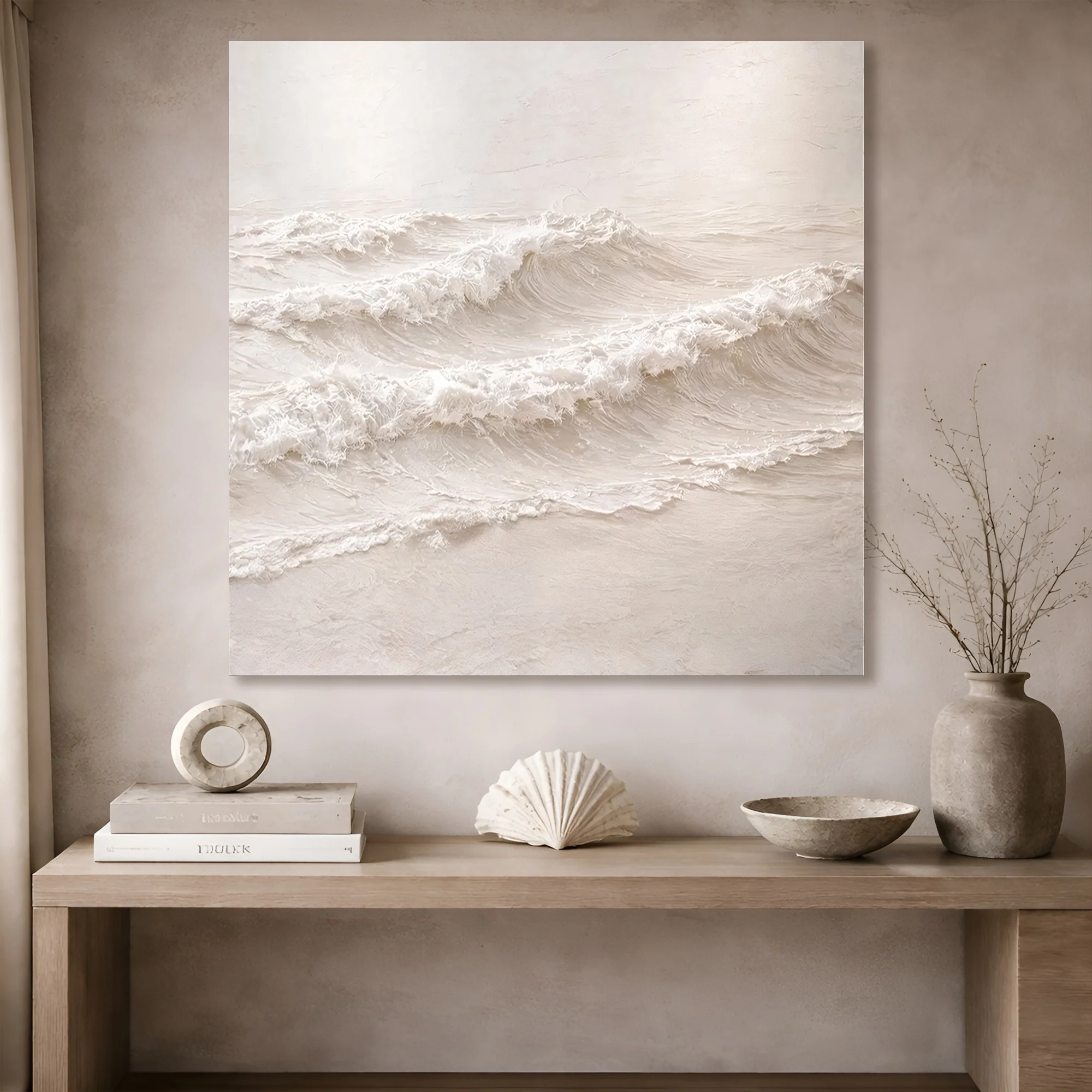 White Impasto Ocean Waves — Rolling Surf Wall Art