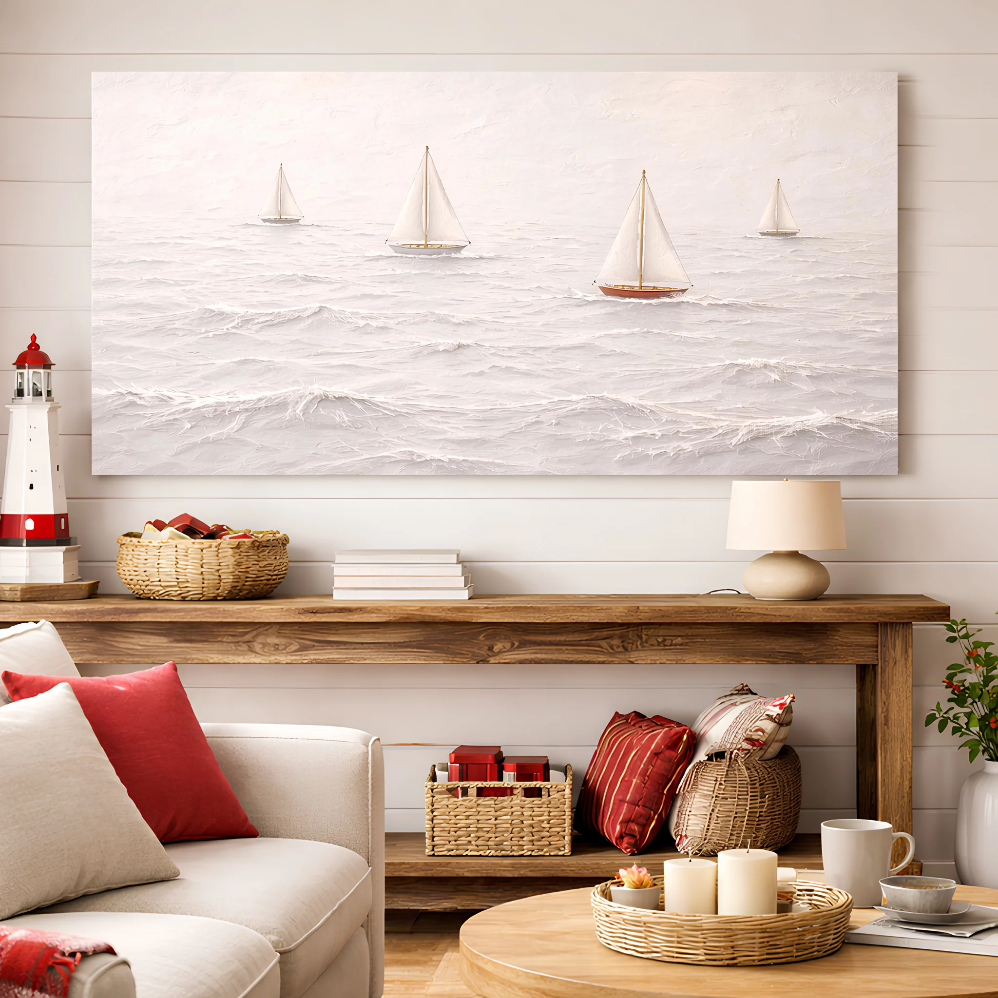 White Impasto Sailboats — Tiny Boats & The Sea Wall Art