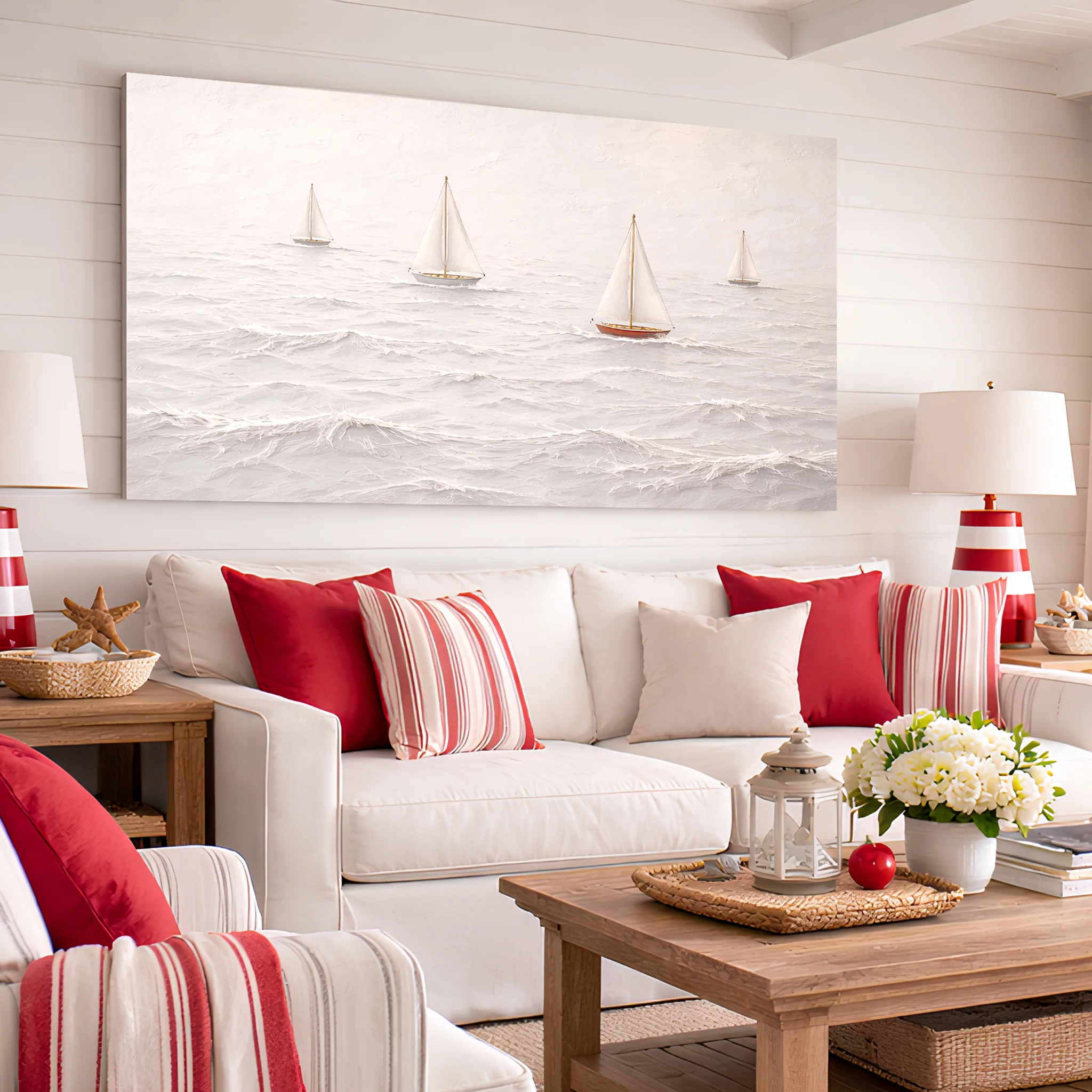 White Impasto Sailboats — Tiny Boats & The Sea Wall Art - Image 2