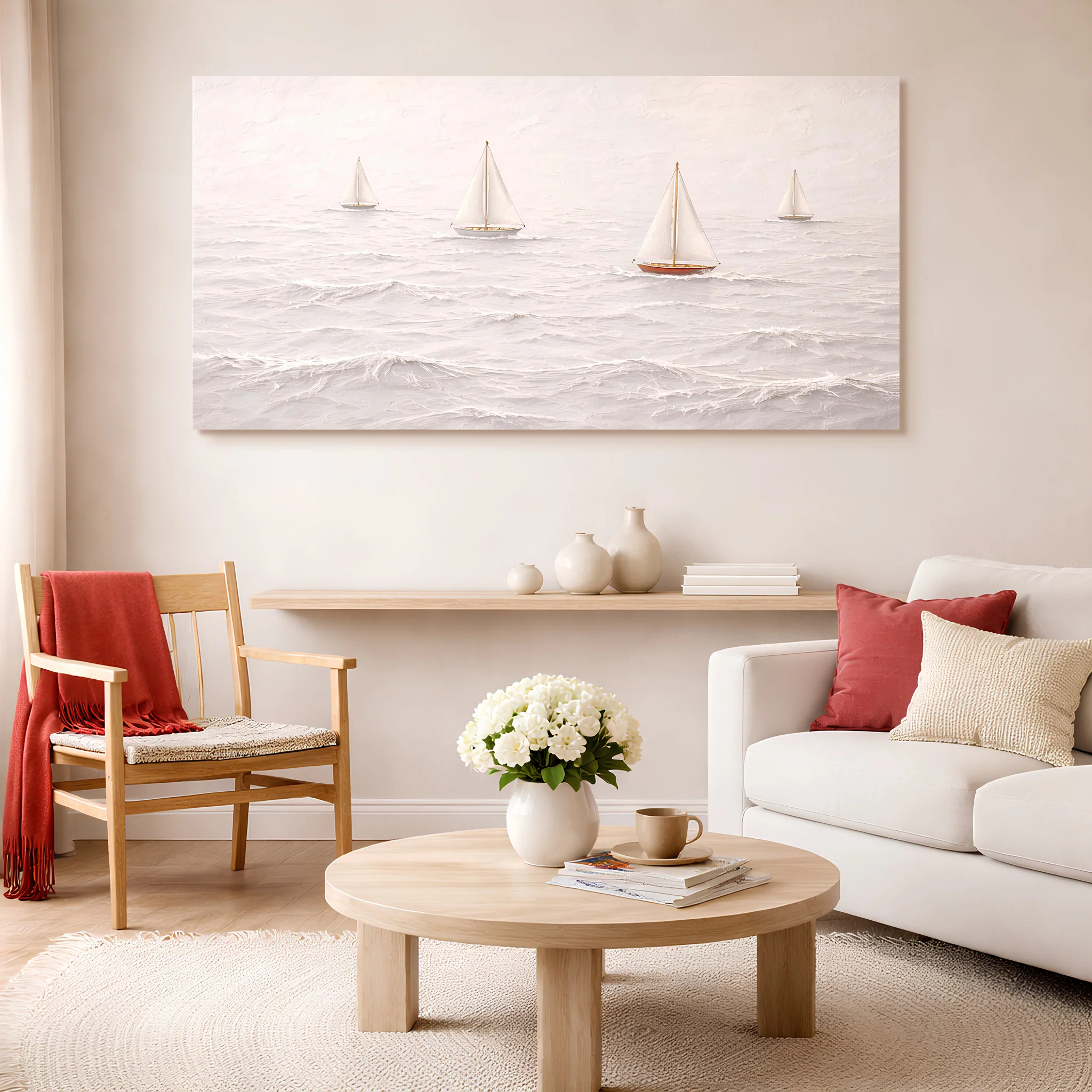 White Impasto Sailboats — Tiny Boats & The Sea Wall Art - Image 3
