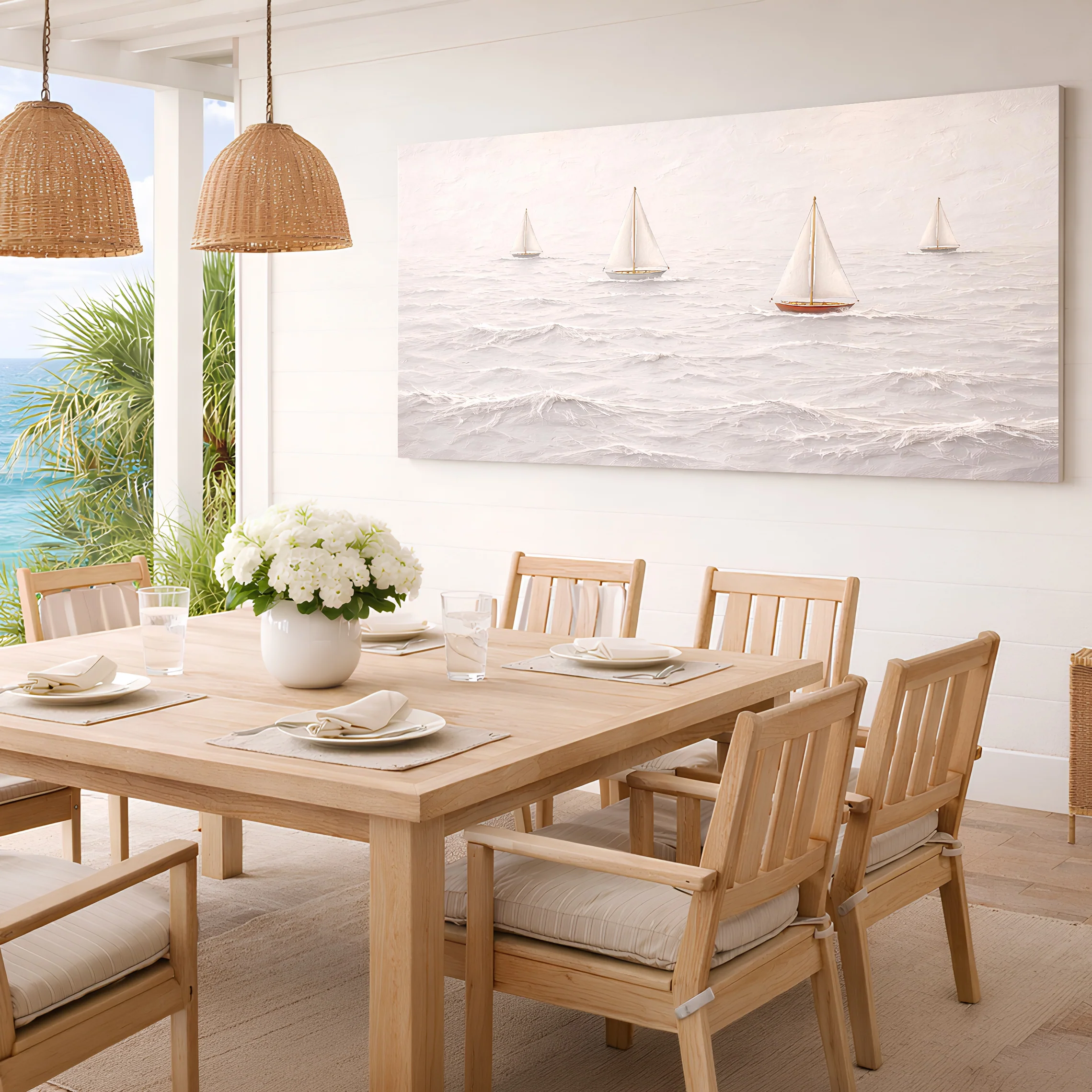 White Impasto Sailboats — Tiny Boats & The Sea Wall Art - Image 4