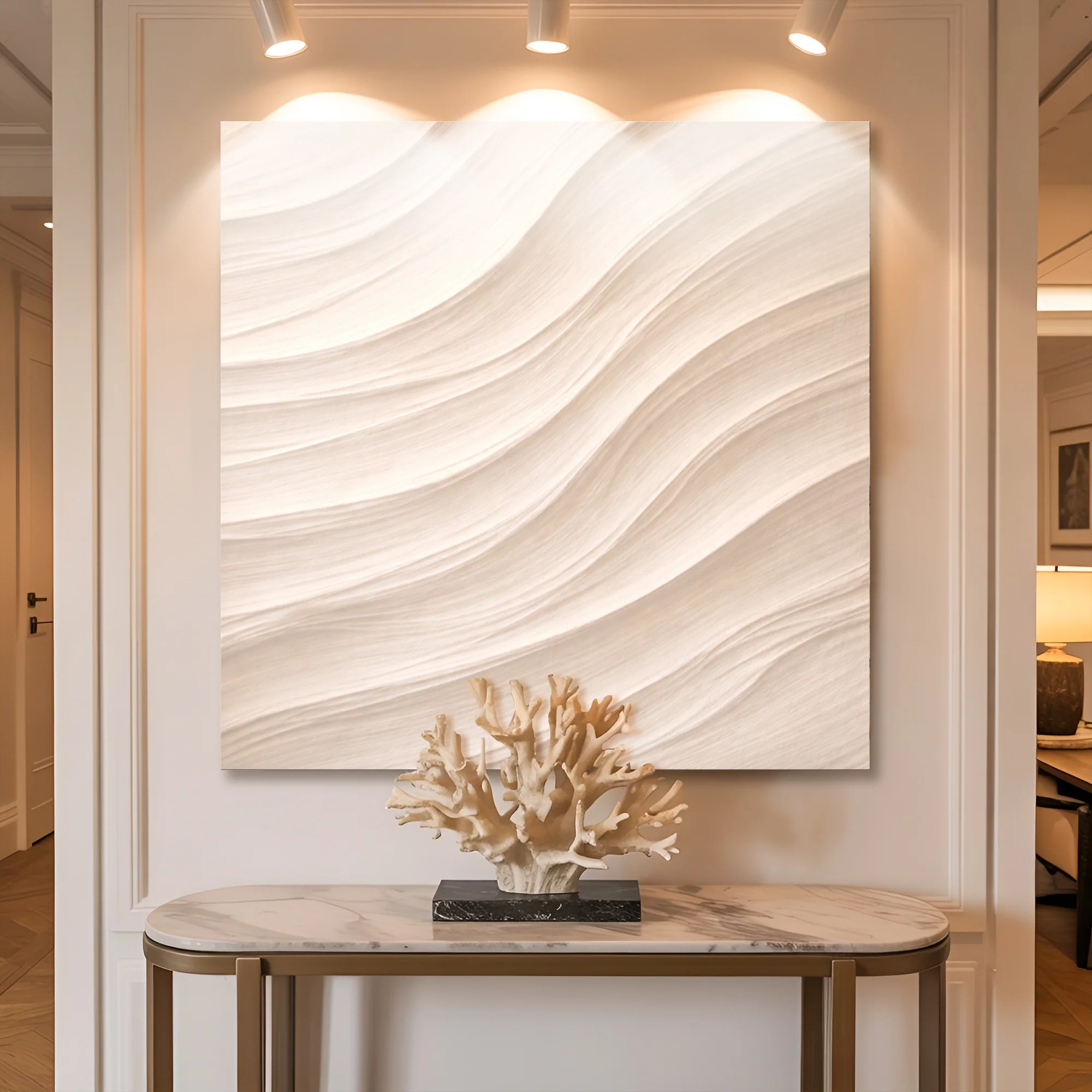 Wave Plaster — White Flowing Ridges Wall Art