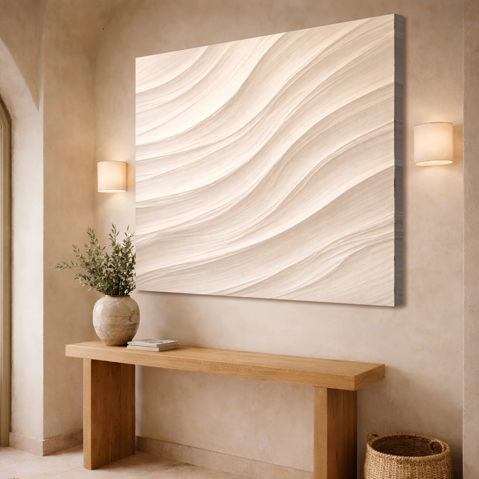 Wave Plaster — White Flowing Ridges Wall Art - Image 2